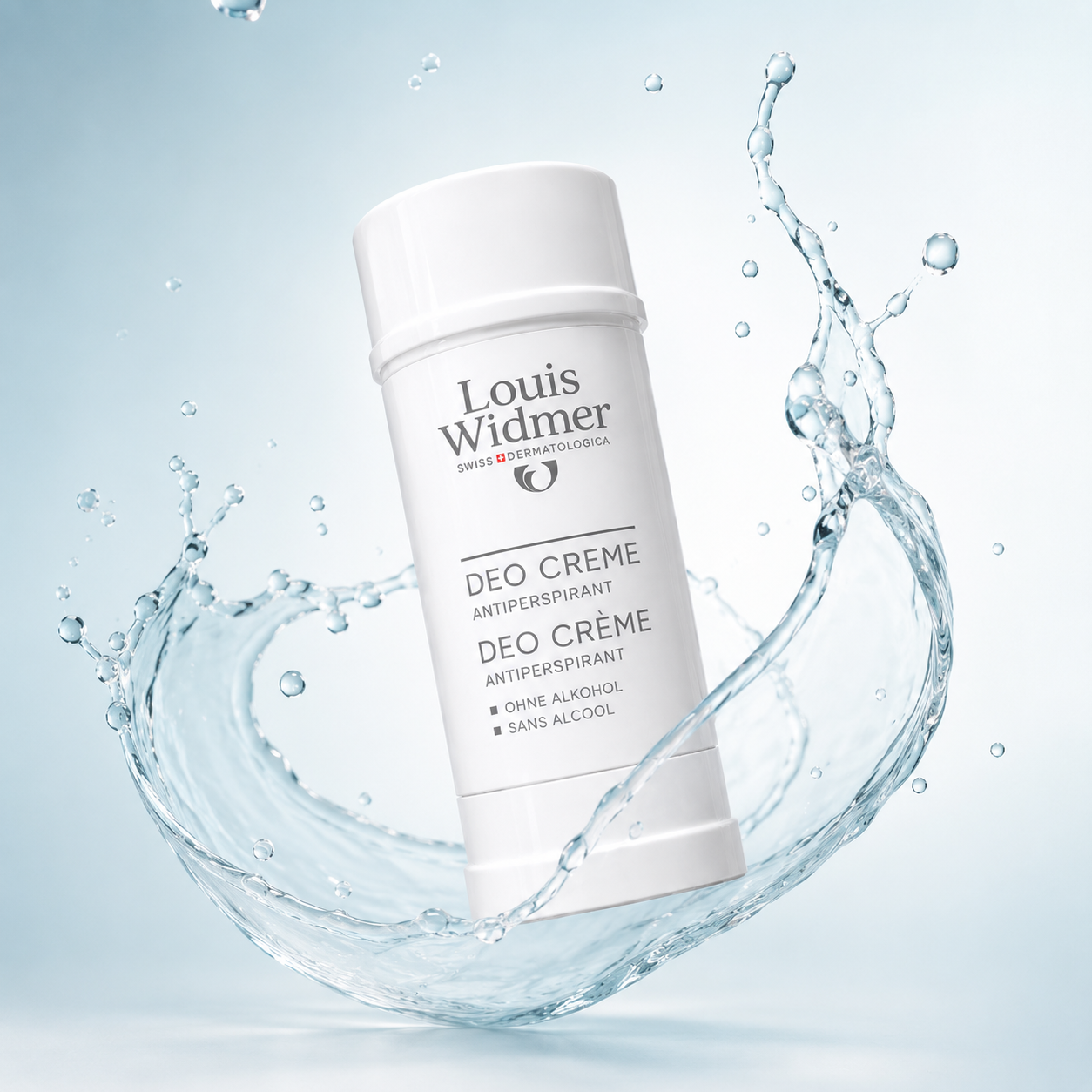 Louis Widmer Deo Cream Antiperspirant 40ml deodorant cream providing 24-hour sweat and odor protection for sensitive skin.