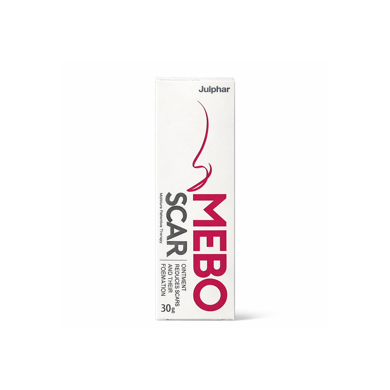 Julphar MEBO Scar Ointment 30g tube for reducing scars and improving skin texture placed on notebook background