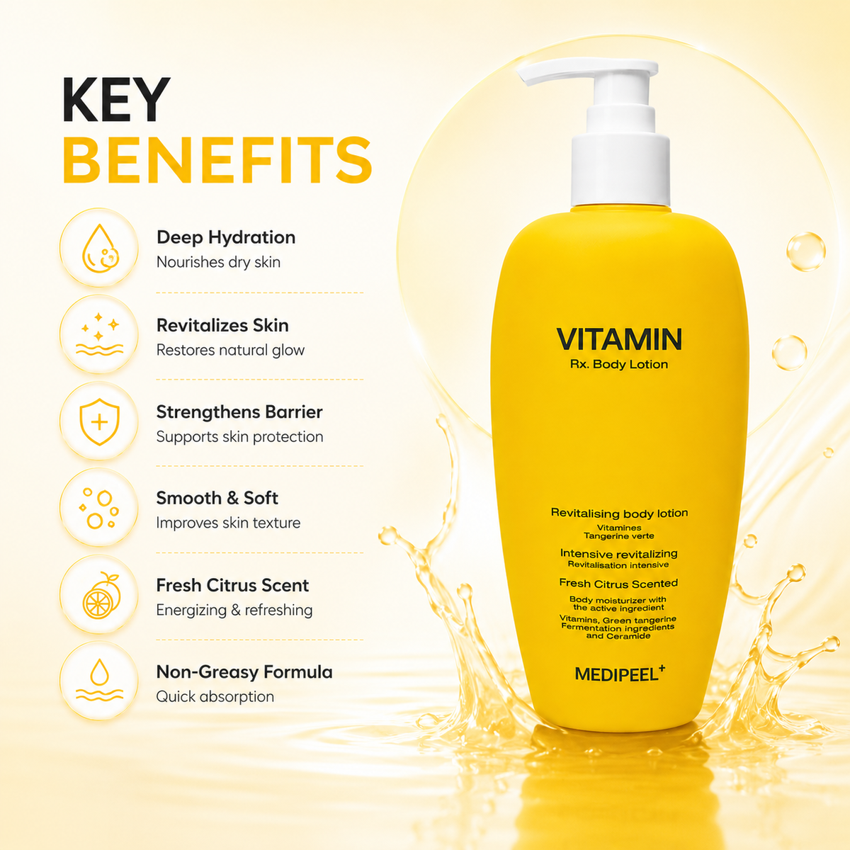 MEDIPEEL Vitamin RX. Body Lotion 400ml, revitalizing body lotion for dry skin with vitamin and ceramide care