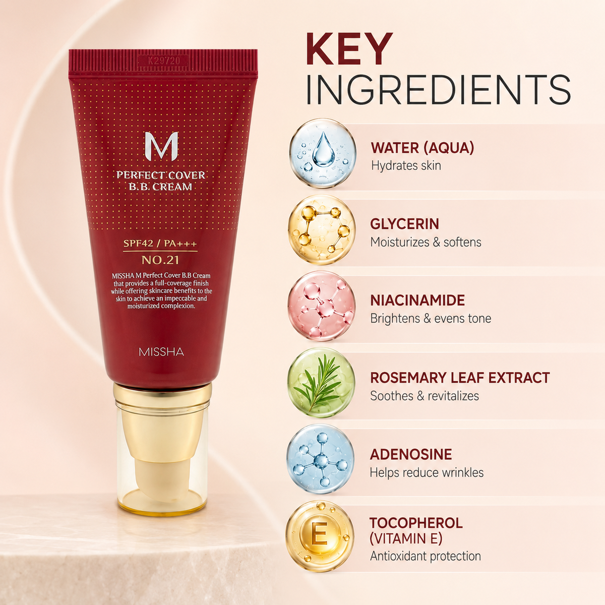 MISSHA M Perfect Cover B.B Cream SPF42 No.21 50ml for full coverage and moisturized-looking skin