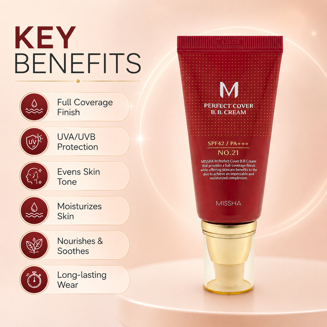 MISSHA M Perfect Cover B.B Cream SPF42 No.21 50ml for full coverage and moisturized-looking skin