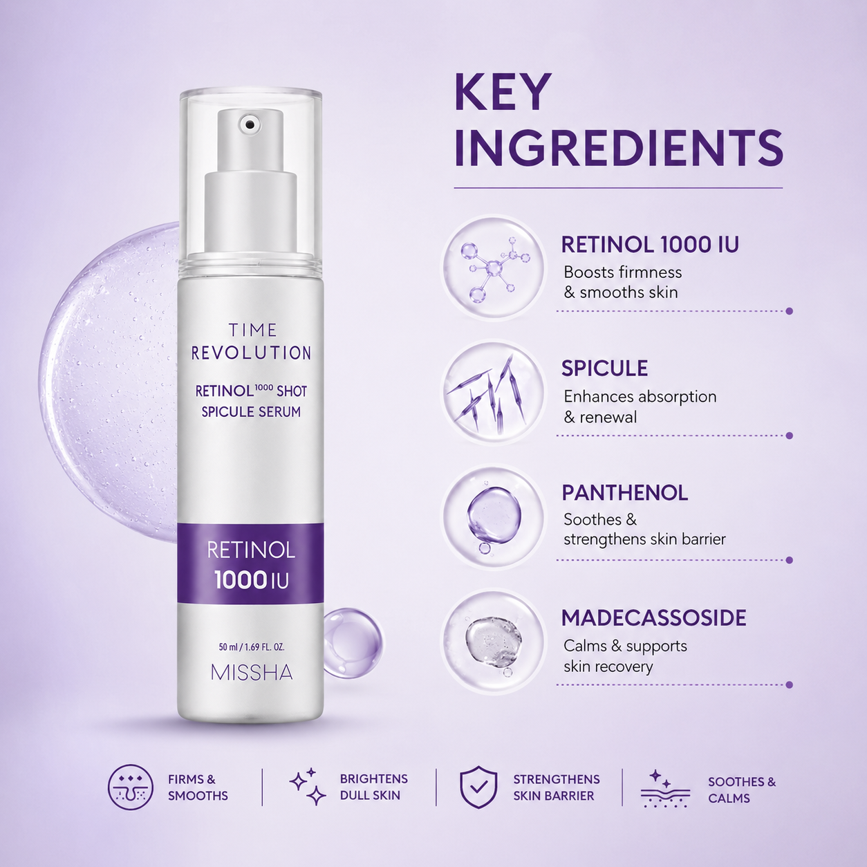 MISSHA Time Revolution Retinol 1000 Shot Spicule Serum 50ml retinol face serum for fine lines and uneven skin texture