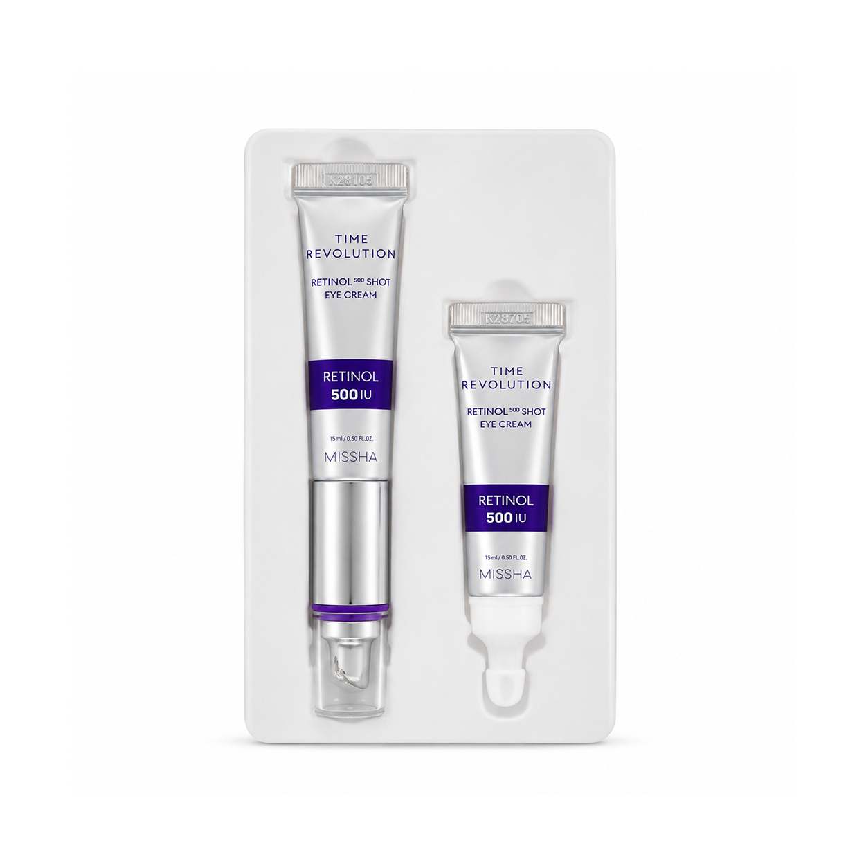 MISSHA Time Revolution Retinol 500 Shot Eye Cream Duo Set 15ml + 15ml for fine lines and dry under eyes