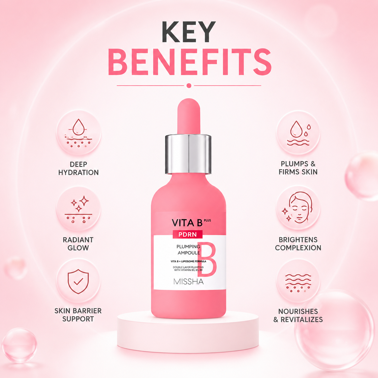 MISSHA Vita B Plus PDRN Plumping Ampoule 30ml hydrating face ampoule for glow, dry skin, and smoother texture
