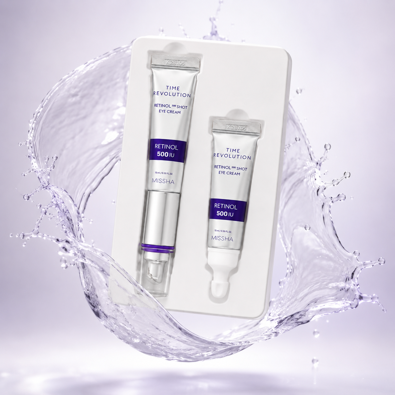 MISSHA Time Revolution Retinol 500 Shot Eye Cream Duo Set 15ml + 15ml for fine lines and dry under eyes
