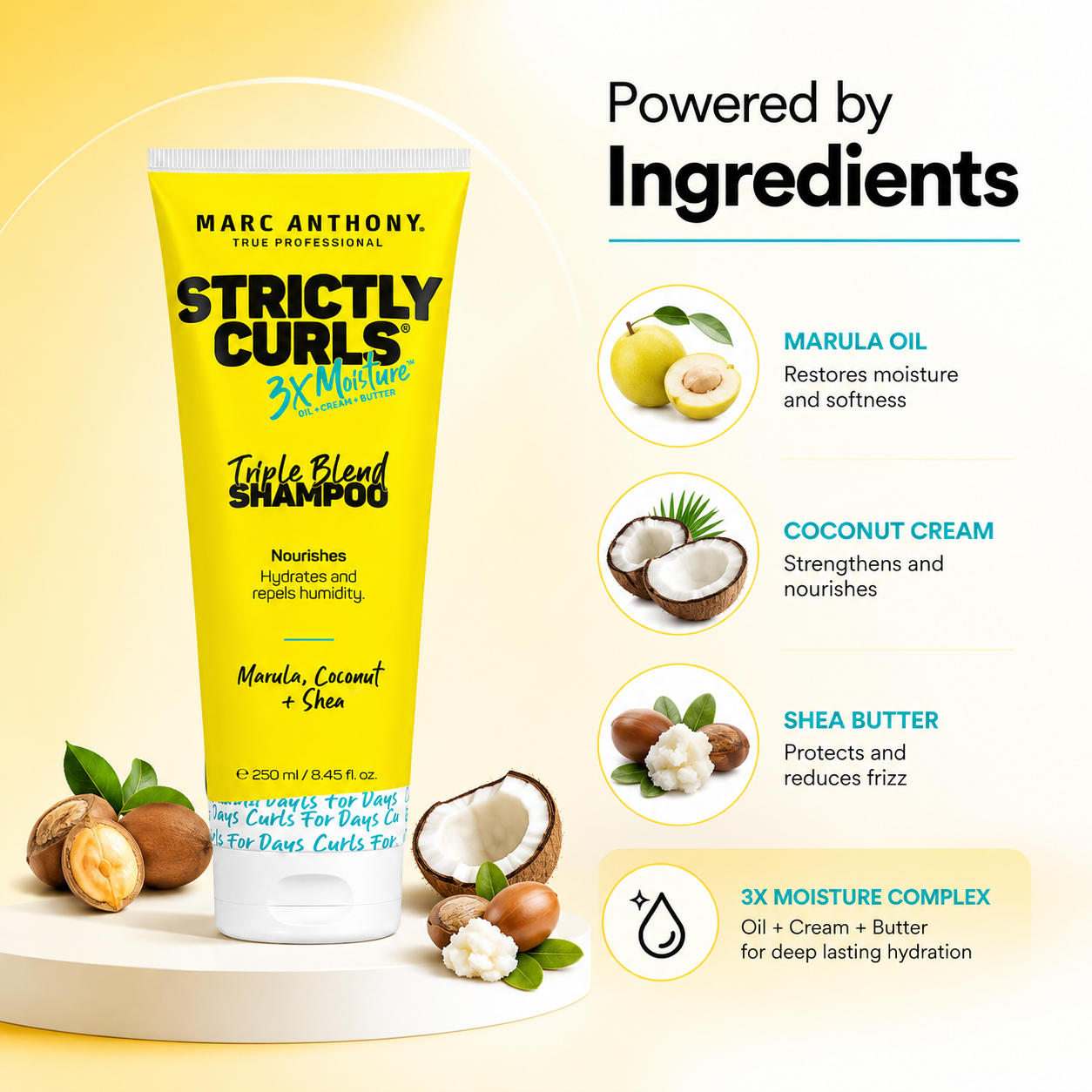 Marc Anthony Strictly Curls 3x Moisture Triple Blend Shampoo 250ml for frizz control and hydration for curly hair
