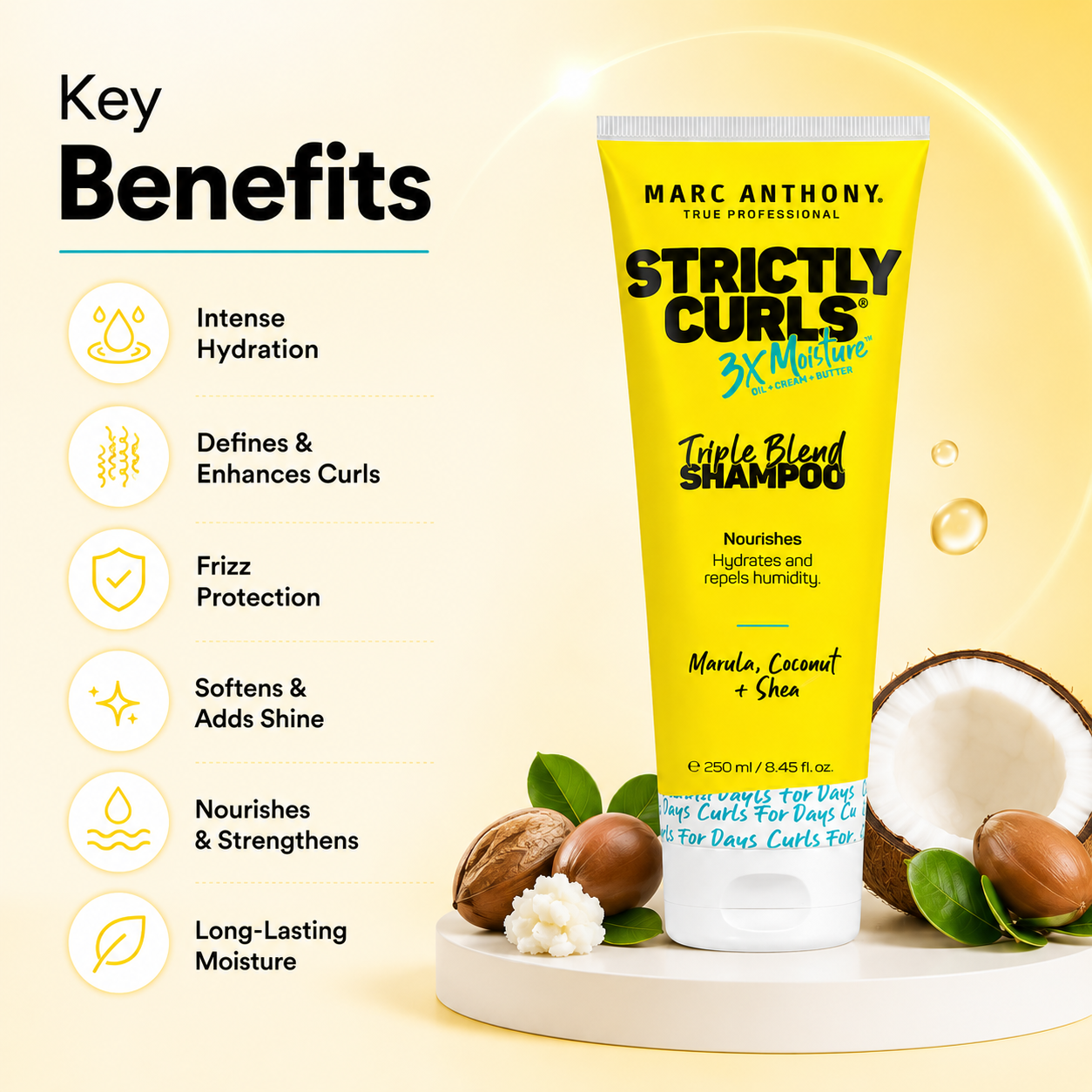 Marc Anthony Strictly Curls 3x Moisture Triple Blend Shampoo 250ml for frizz control and hydration for curly hair