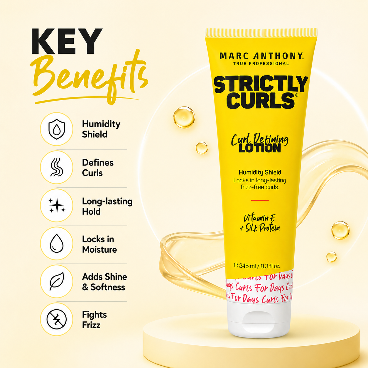 Marc Anthony Strictly Curls Curl Defining Lotion 245ml for frizz-free curly hair with lightweight humidity protection and soft hold