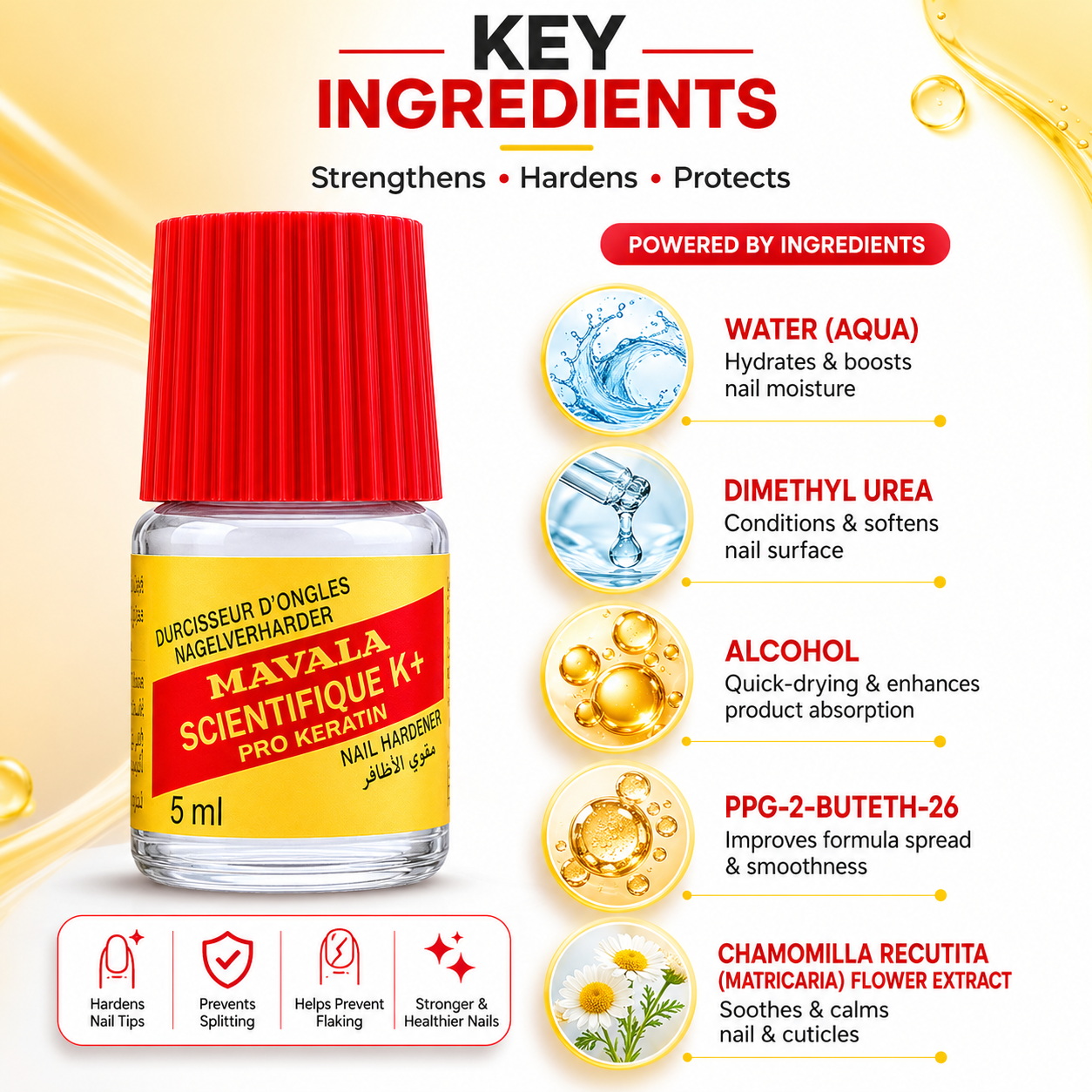 Mavala Scientifique K+ Pro Keratin Nail Hardener 5ml treatment for strengthening weak, brittle, and peeling nails