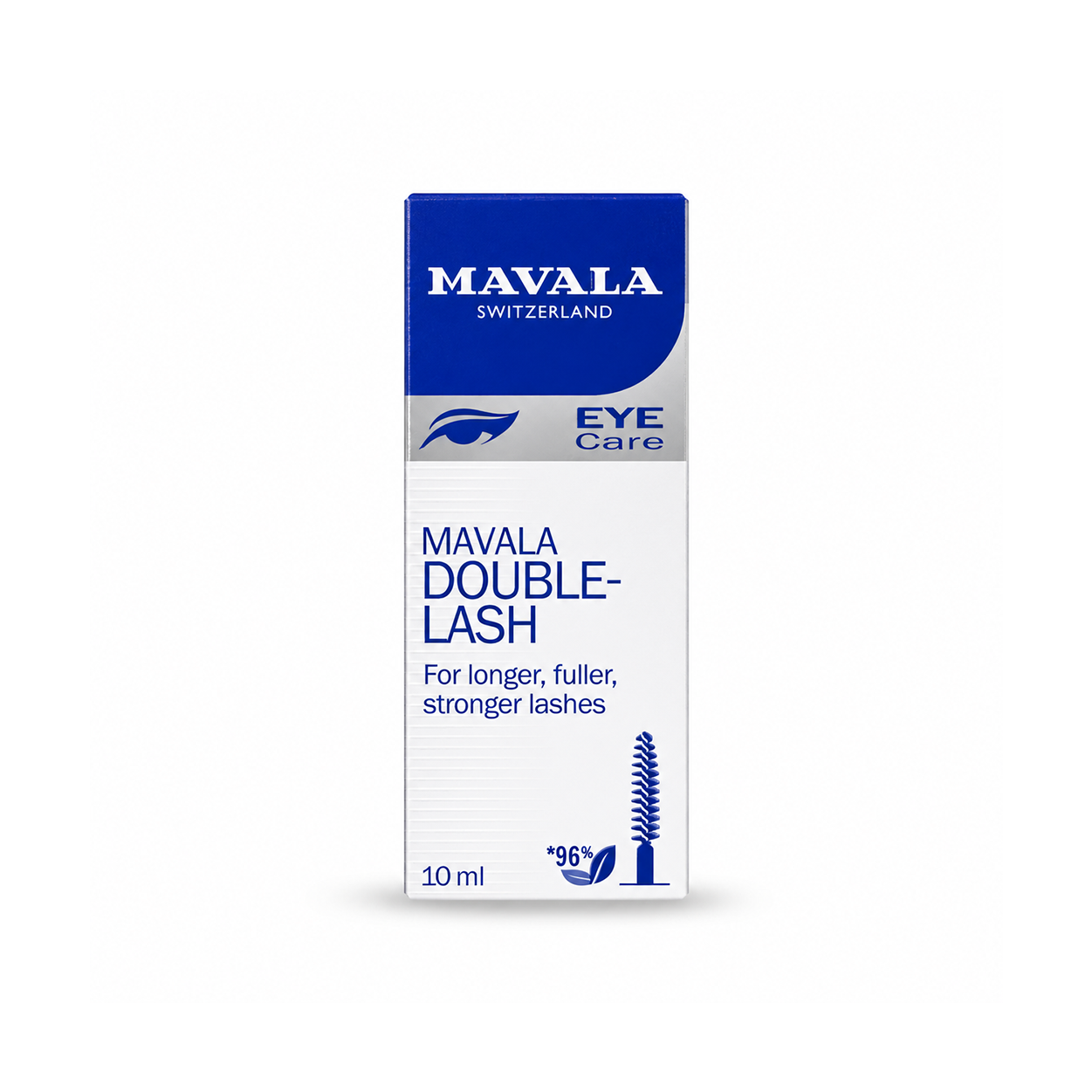 Mavala Double-Lash Eyelash Conditioning Serum 10ml for fuller and stronger-looking lashes in a white bottle packaging.