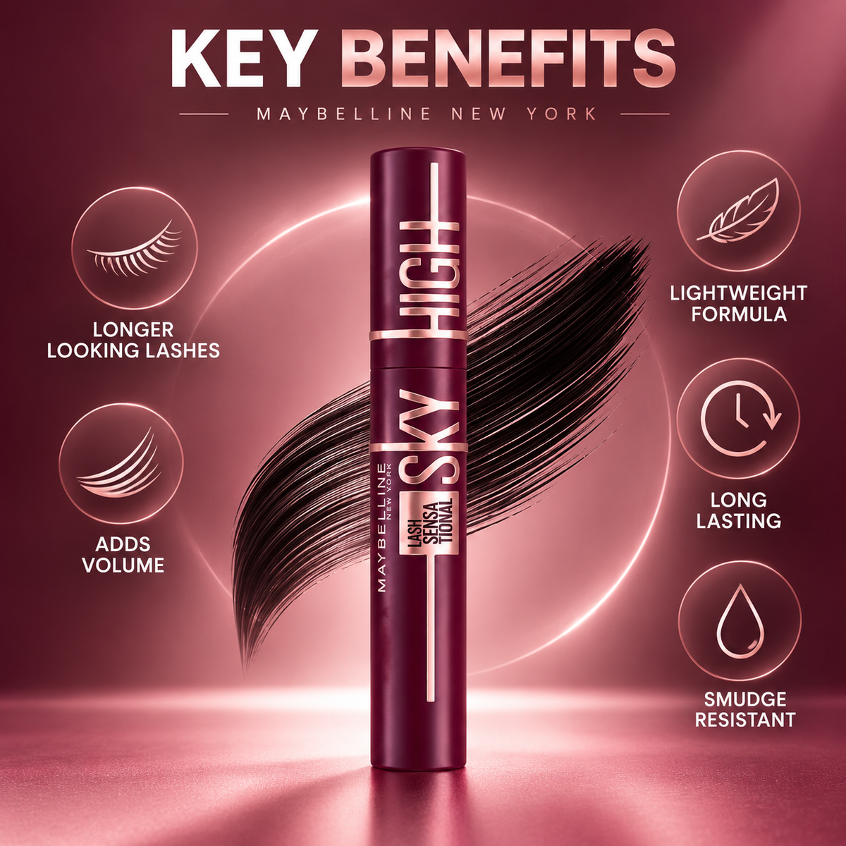 Maybelline Lash Sensational Sky High Burgundy Haze mascara 7.2ml for longer, fuller-looking and defined lashes
