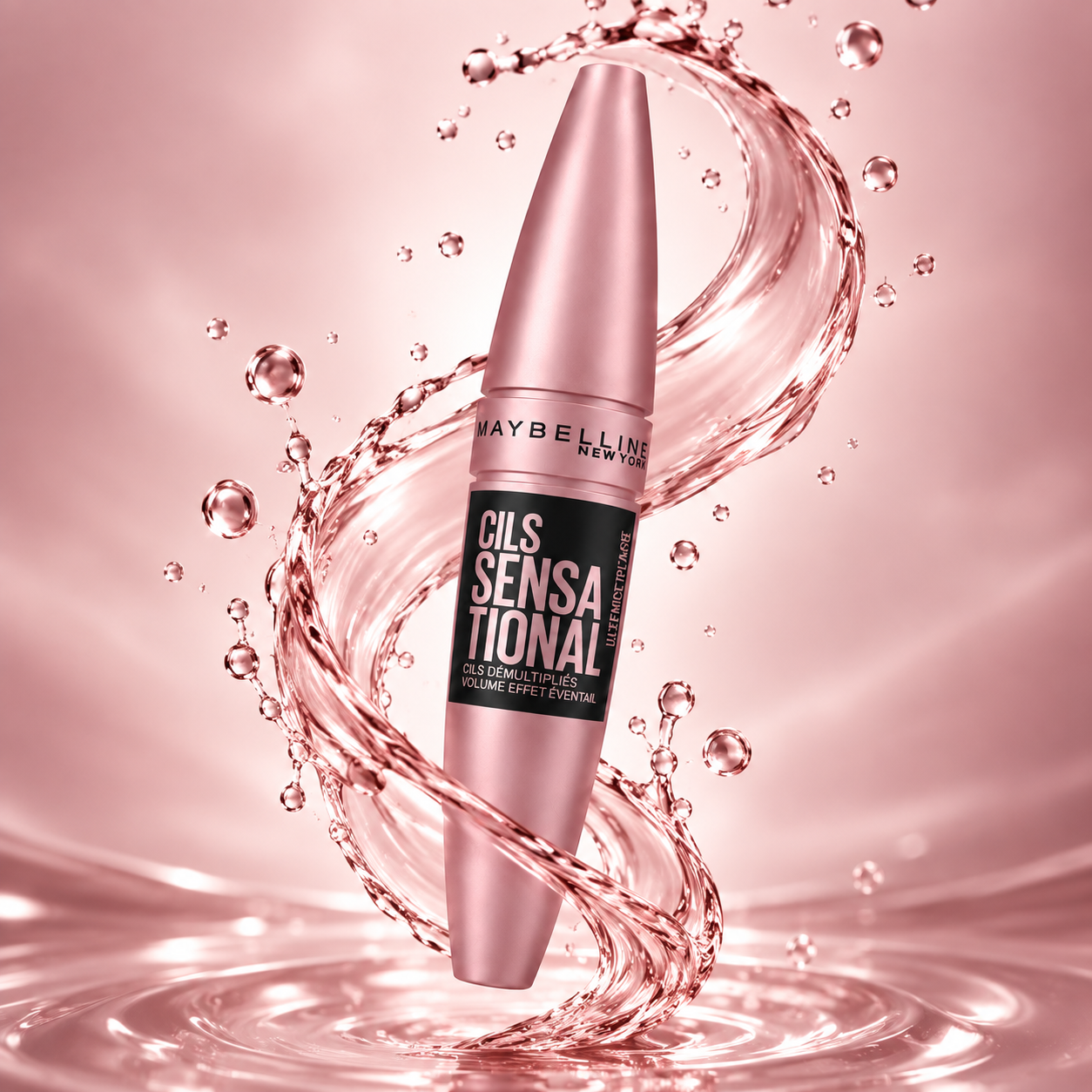 Maybelline New York Cils Sensational Mascara for fan-effect volume and defined lashes, rose-pink tube