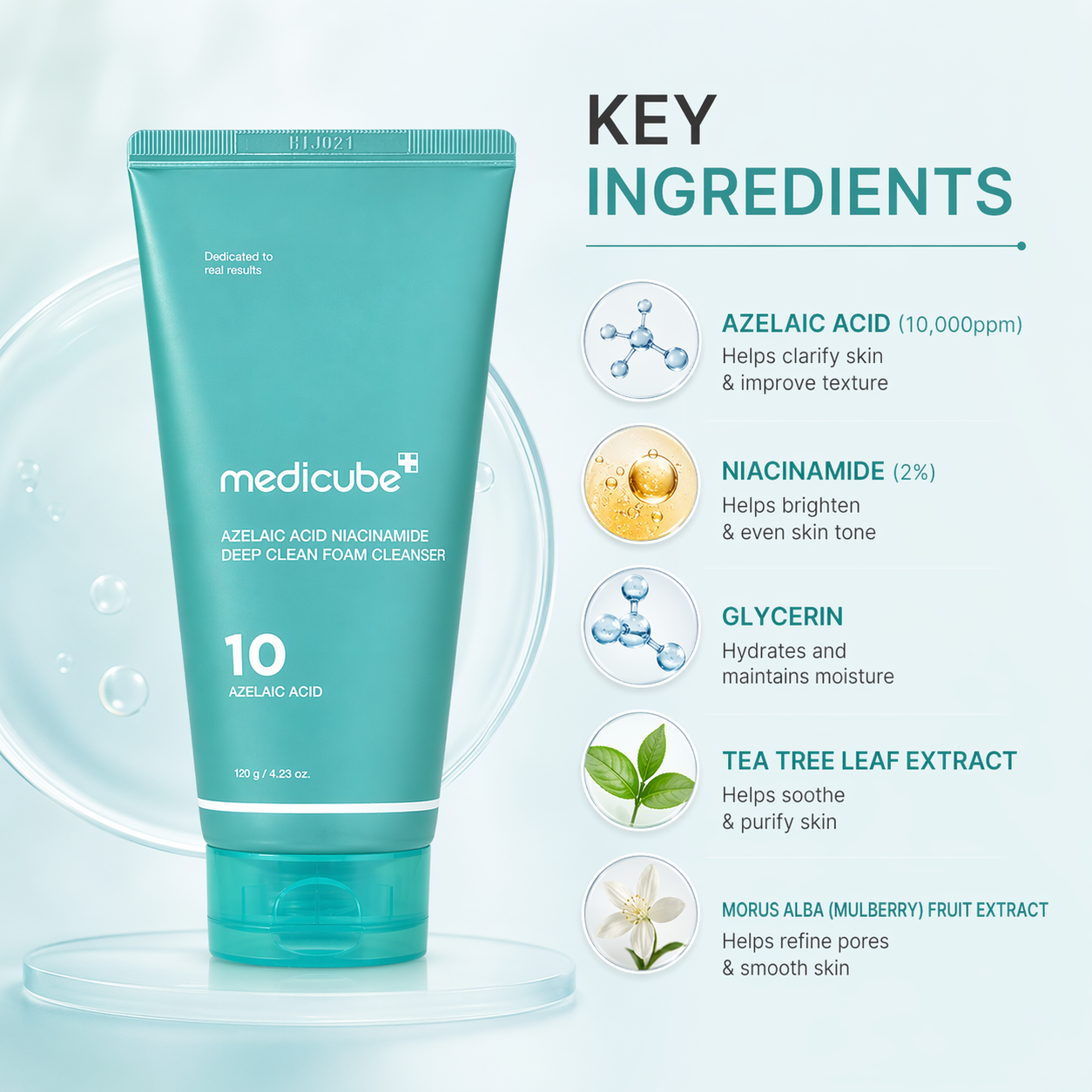 Medicube Azelaic Acid Niacinamide Deep Clean Foam Cleanser 120g tube, acne face cleanser for oily skin and pore cleansing