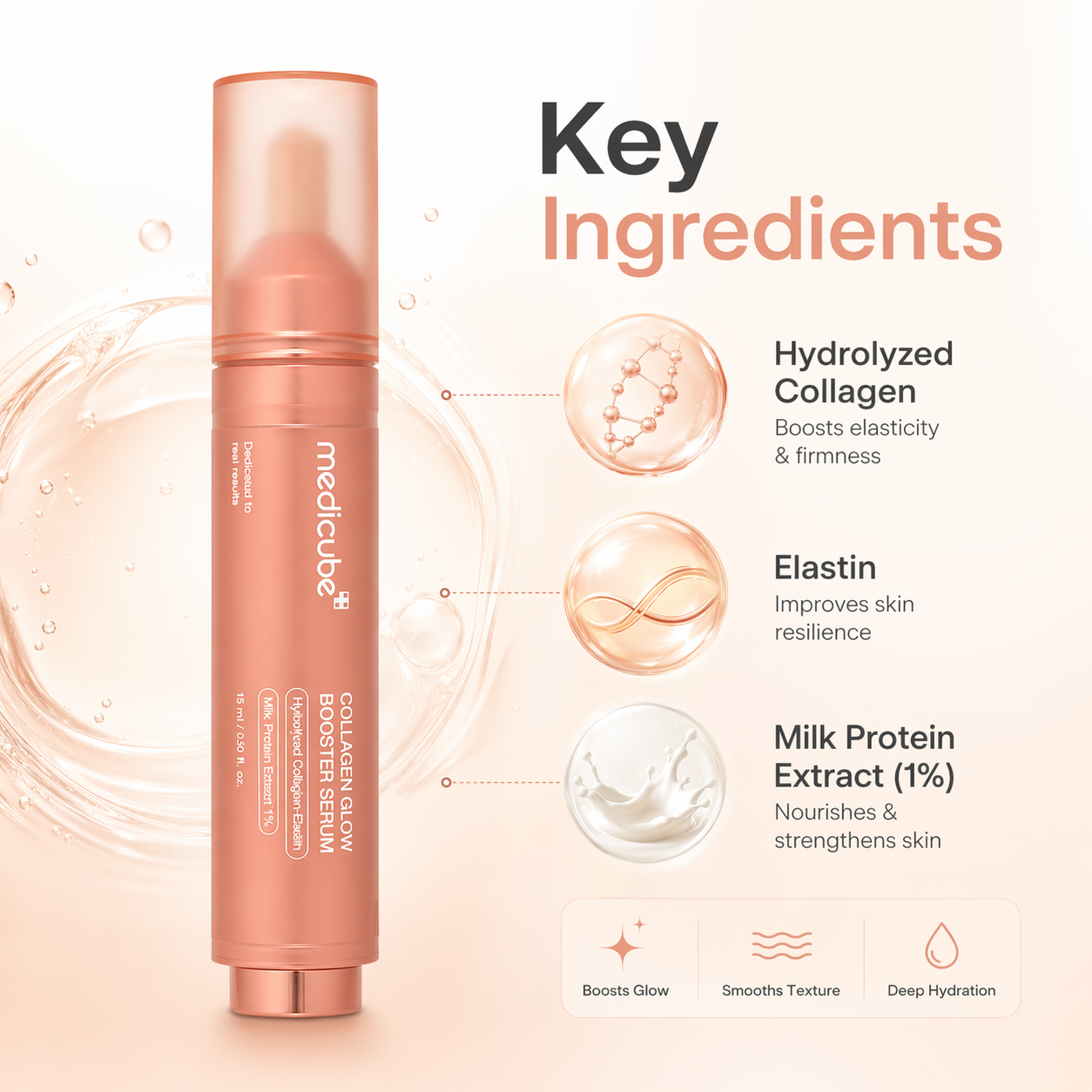 Medicube Collagen Glow Booster Serum 15ml face serum for hydration and skin elasticity in sleek pen applicator packaging