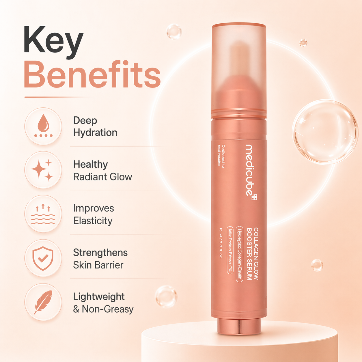 Medicube Collagen Glow Booster Serum 15ml face serum for hydration and skin elasticity in sleek pen applicator packaging