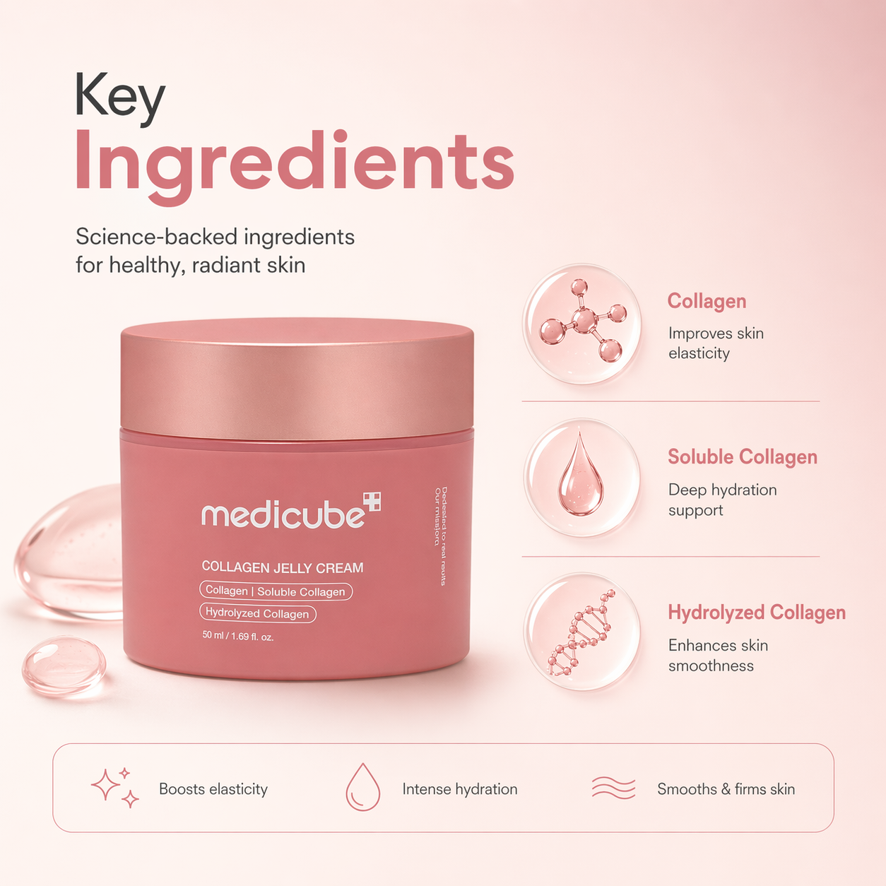 Medicube Collagen Jelly Cream 50ml collagen face cream for hydration and firming in a pink jar packaging