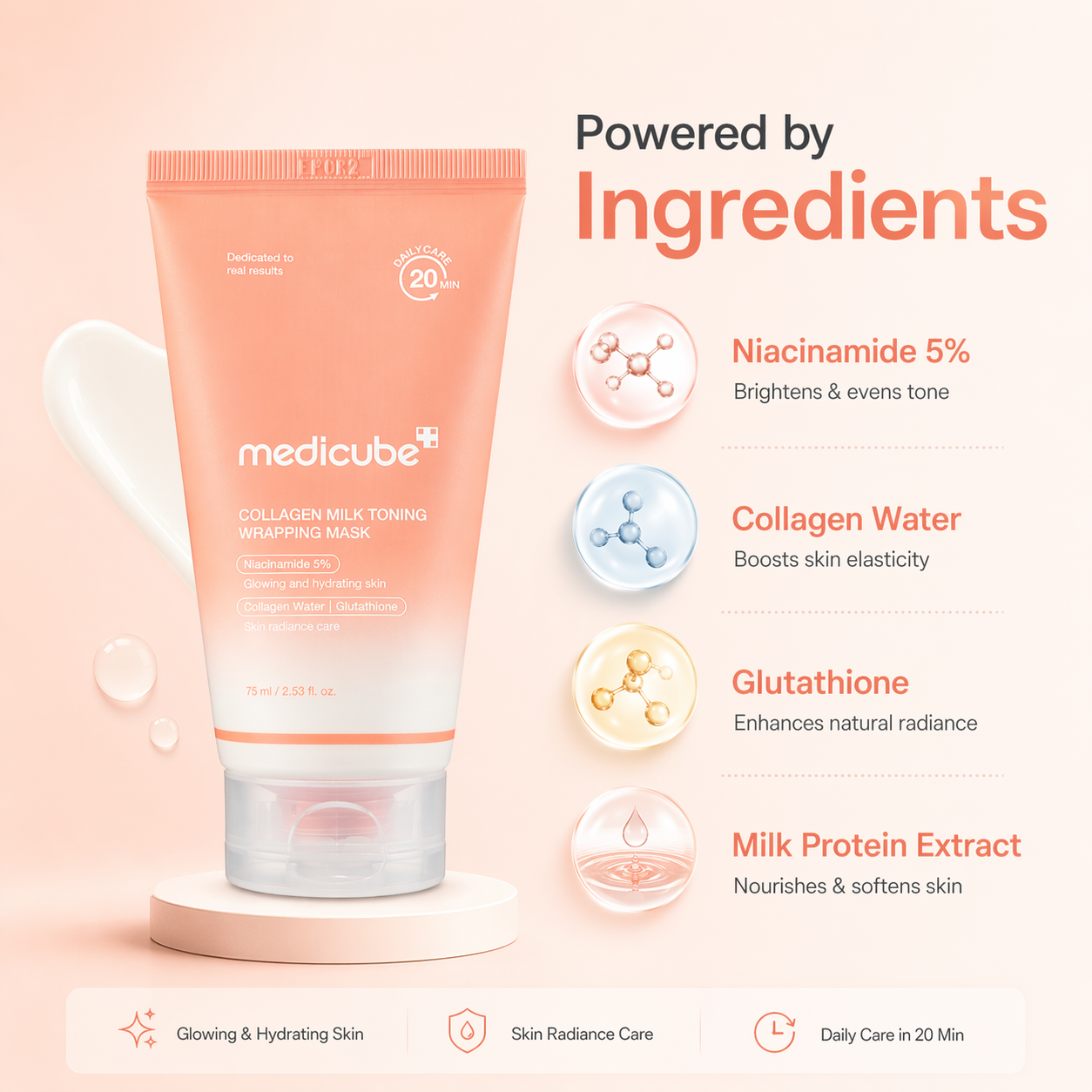 Medicube Collagen Milk Toning Wrapping Mask 75ml brightening face mask with niacinamide for hydrated and glowing skin