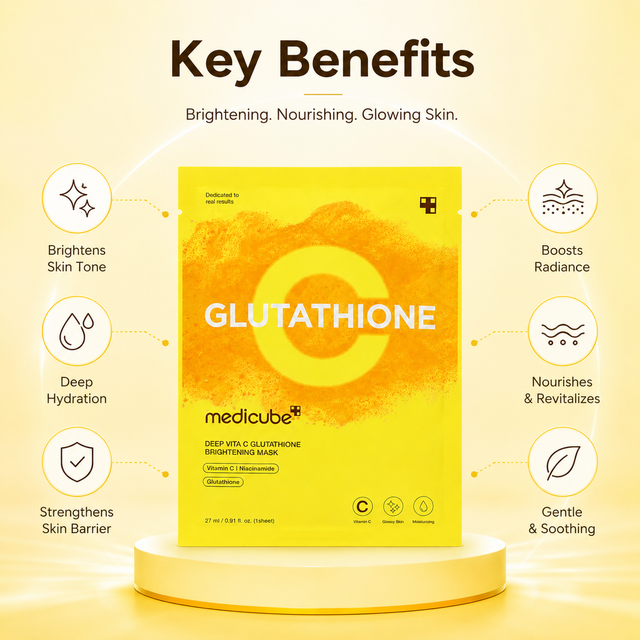 Medicube Deep Vita C Glutathione Brightening Mask 27ml brightening sheet mask with Vitamin C for radiant, hydrated skin