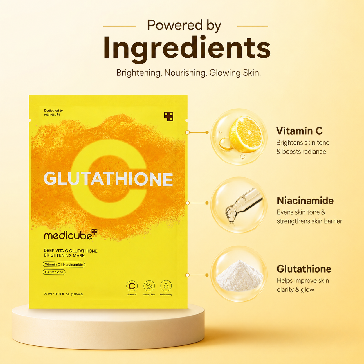 Medicube Deep Vita C Glutathione Brightening Mask 27ml brightening sheet mask with Vitamin C for radiant, hydrated skin
