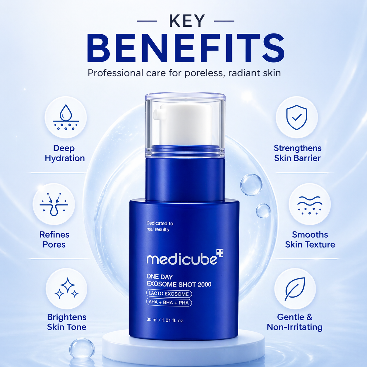 Medicube One Day Exosome Shot Pore Serum 2000 30ml face serum bottle for pore tightening and skin texture improvement