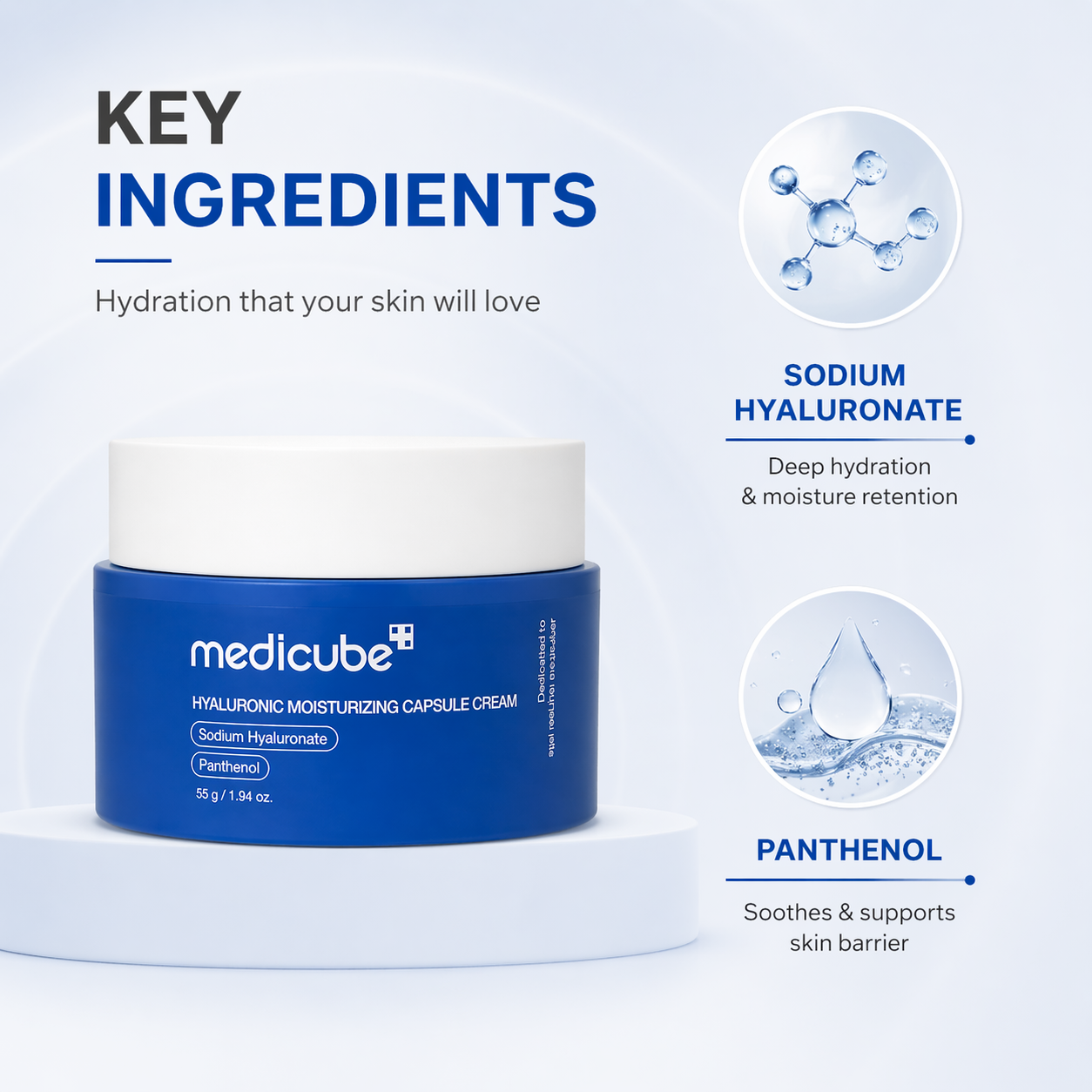 Medicube Hyaluronic Moisturizing Capsule Cream 55g face moisturizer for deep hydration and skin barrier repair