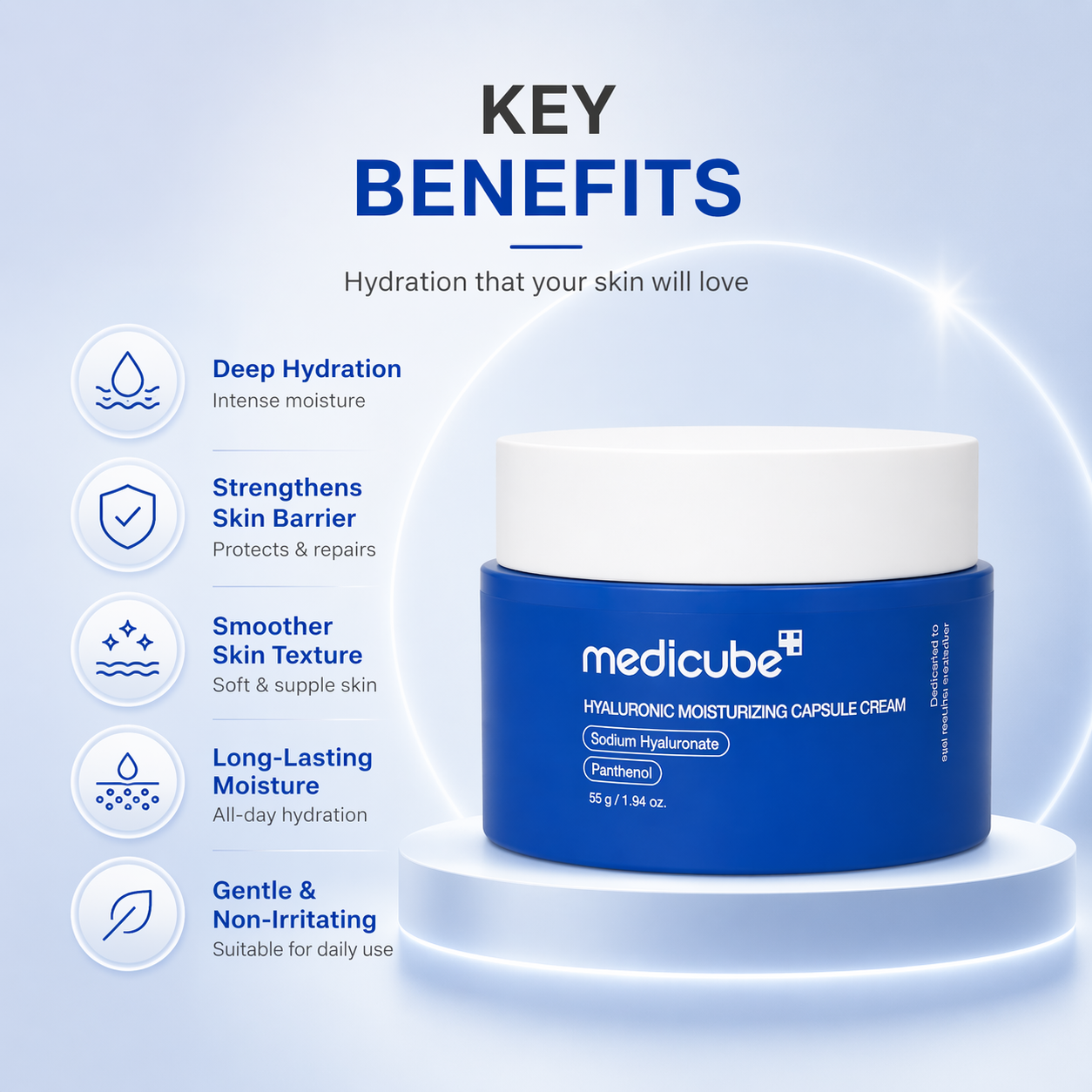 Medicube Hyaluronic Moisturizing Capsule Cream 55g face moisturizer for deep hydration and skin barrier repair