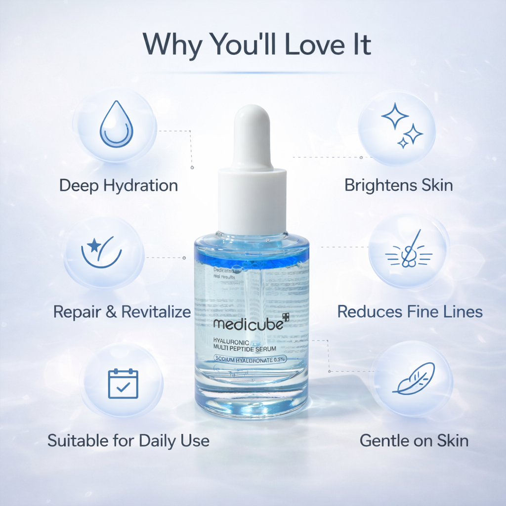 Medicube Hyaluronic Multi Peptide Serum 30ml face serum bottle for deep hydration and anti-aging skin care solution