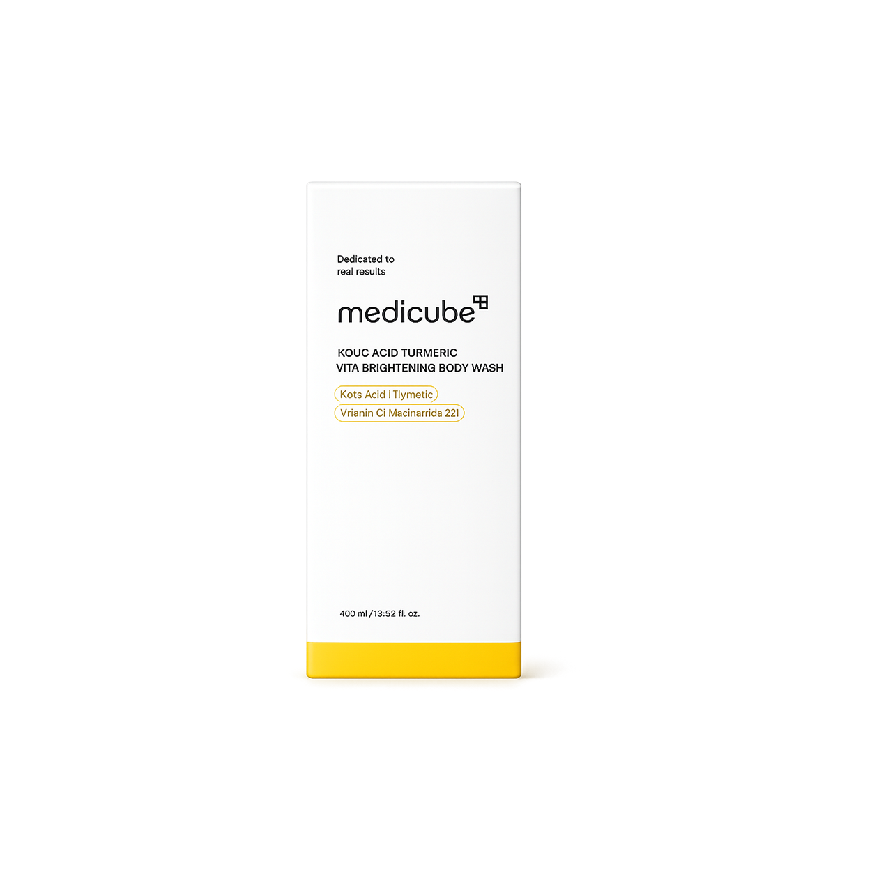 Medicube Kojic Acid Turmeric Vita Brightening Body Wash 400ml bottle for skin brightening and pigmentation care