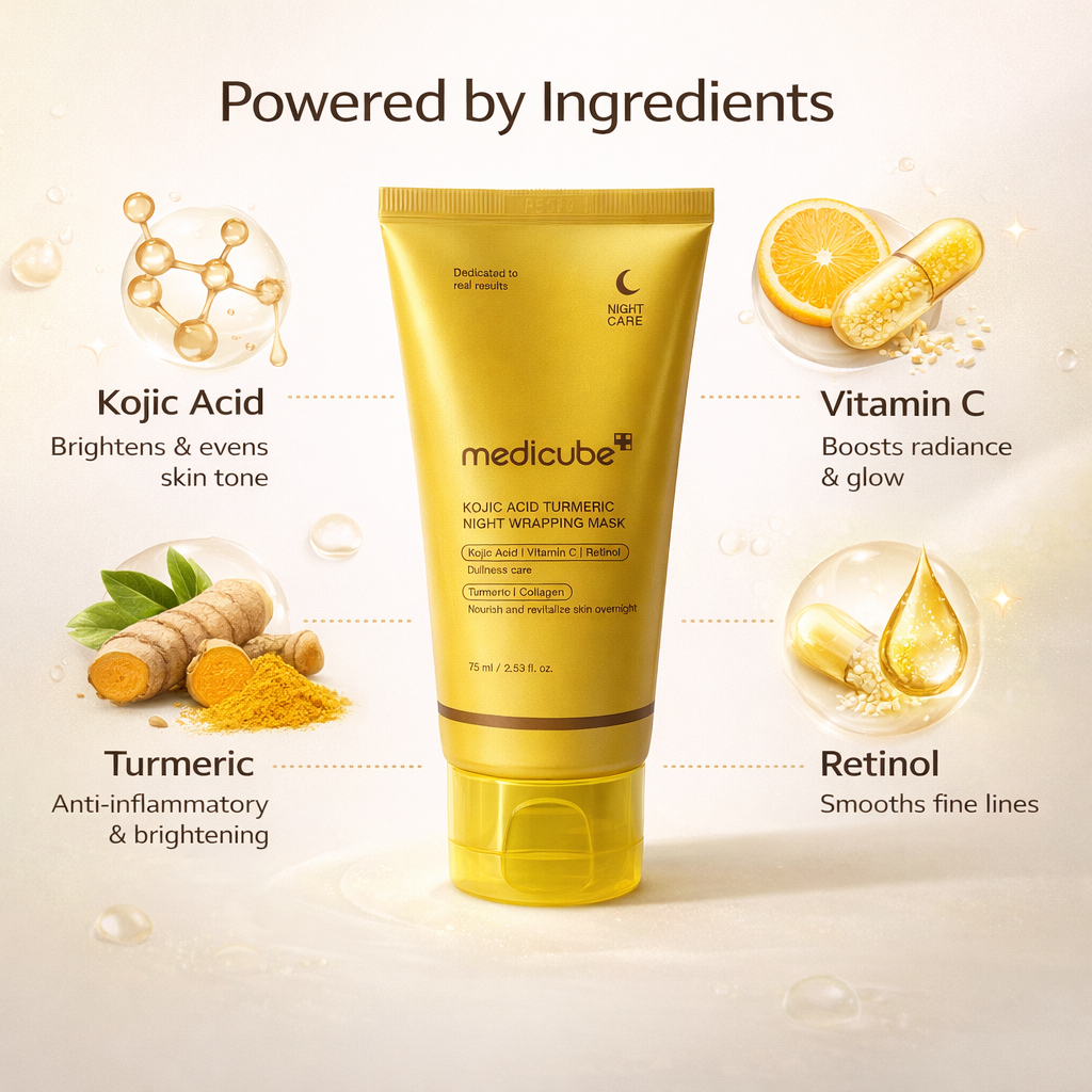 Medicube Kojic Acid Turmeric Night Wrapping Mask 75ml overnight face mask for brightening and improving uneven skin tone