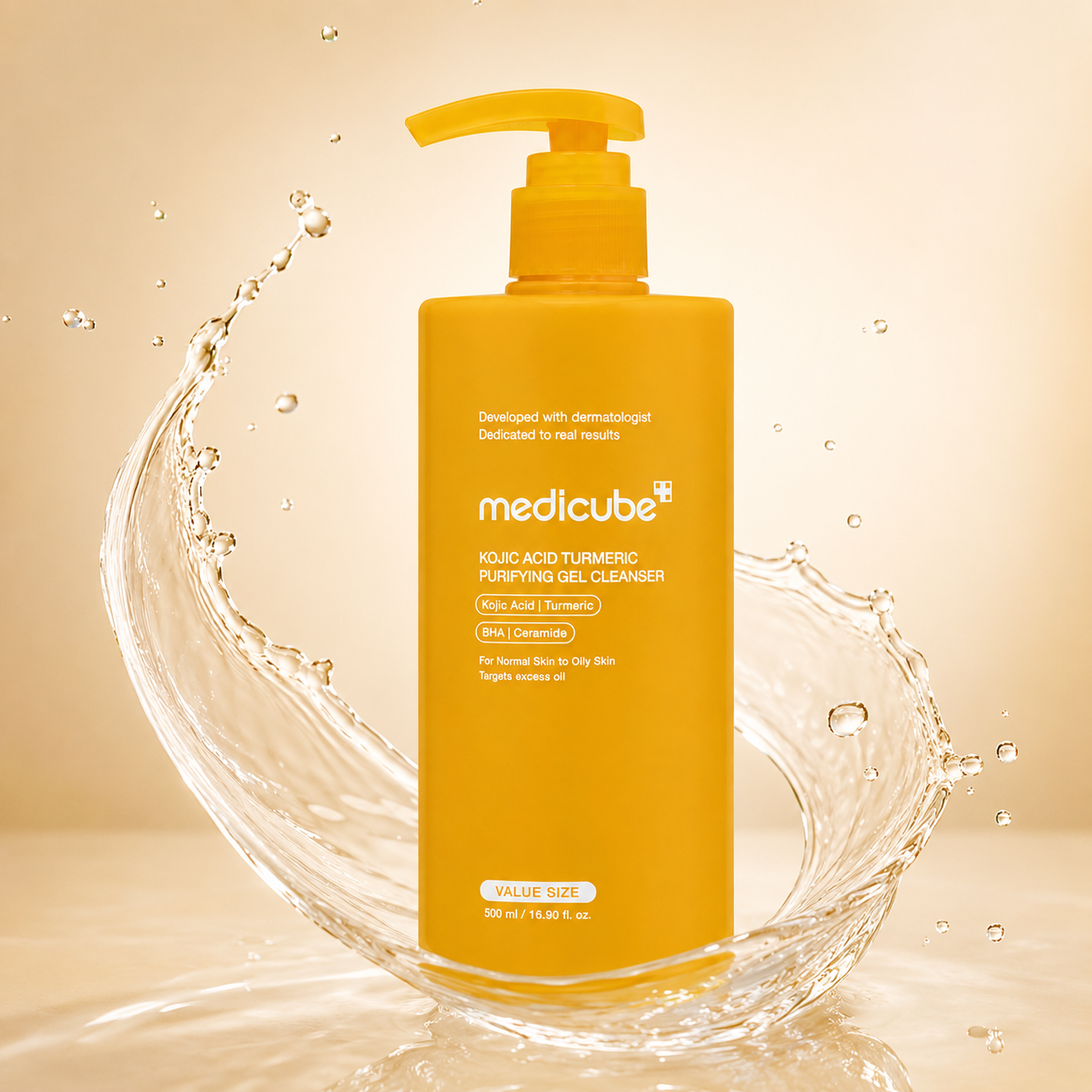 Medicube Kojic Acid Turmeric Purifying Gel Cleanser 500ml, facial cleanser for excess oil and normal to oily skin