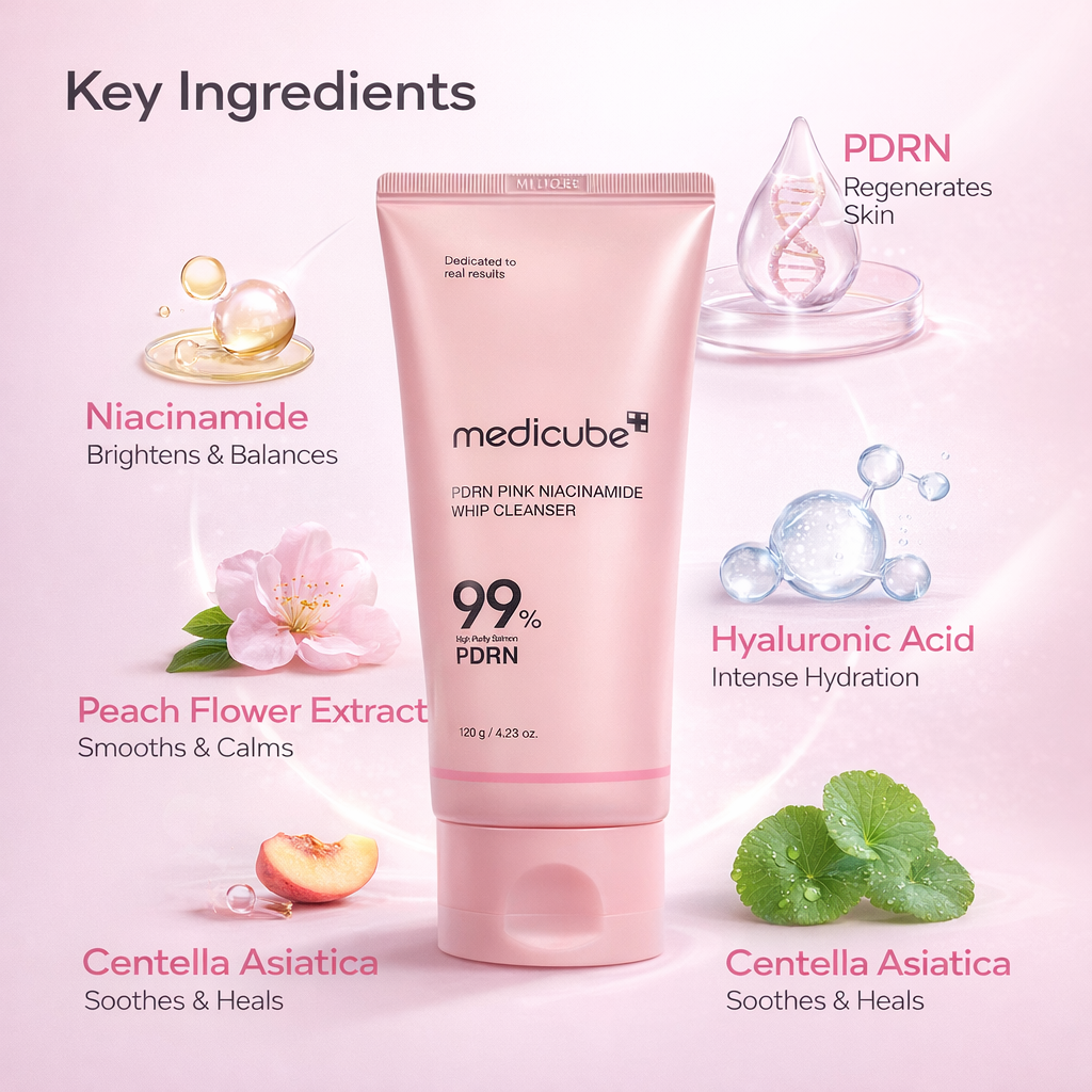 Medicube PDRN Pink Niacinamide Whip Cleanser 120g foaming face wash for brightening and deep pore cleansing
