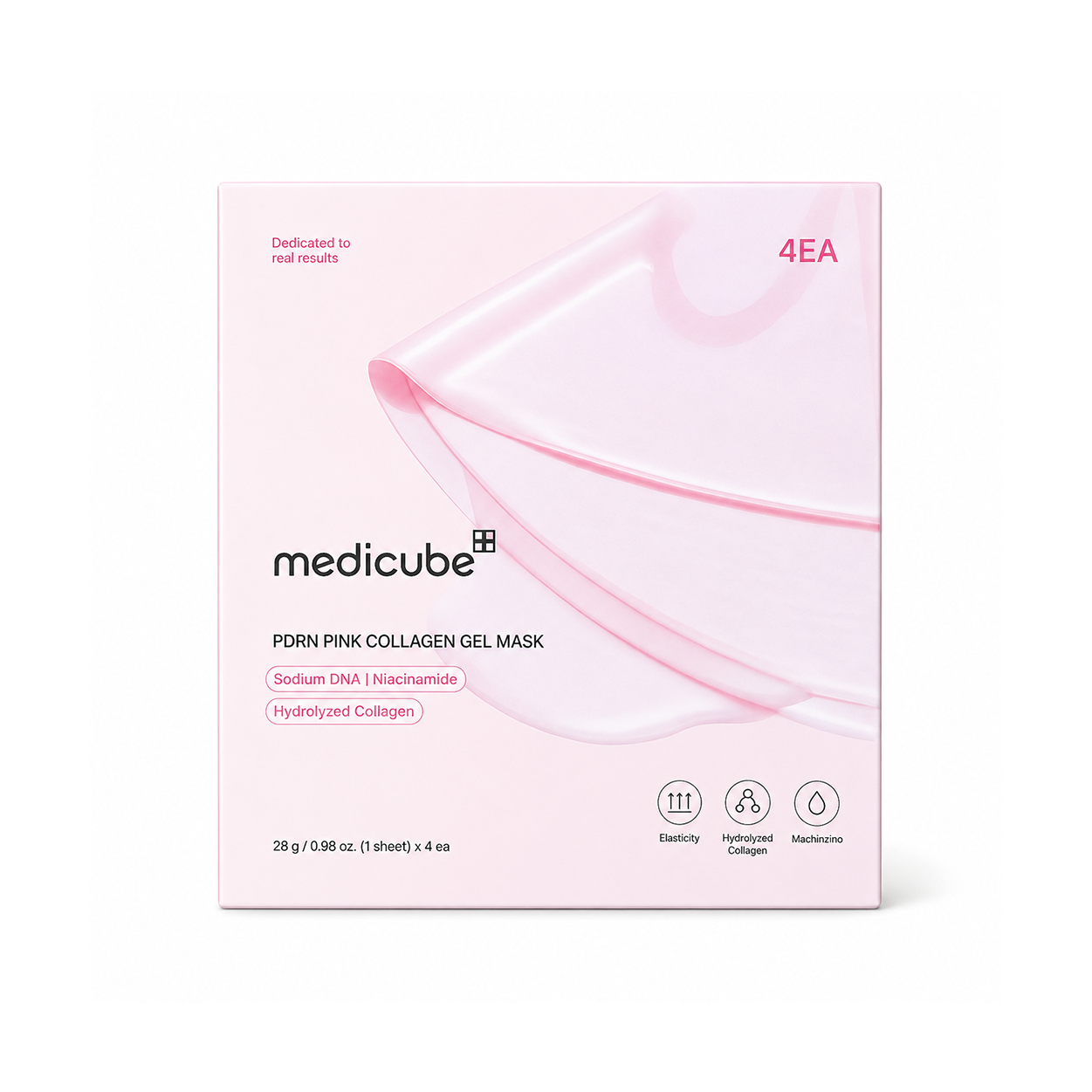 Medicube PDRN Pink Collagen Gel Mask hydrogel sheet face mask 28g x 4 with Sodium DNA and Hydrolyzed Collagen for deep hydration and firmer skin