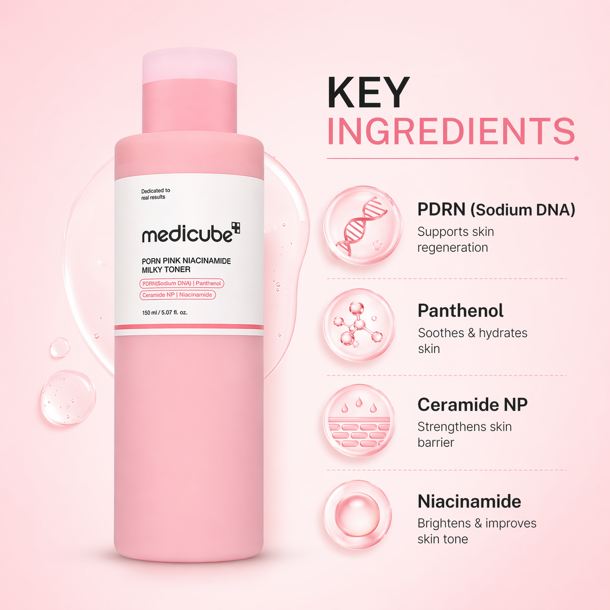 Medicube PDRN Pink Niacinamide Milky Toner 150ml hydrating face toner for brightening and skin barrier repair