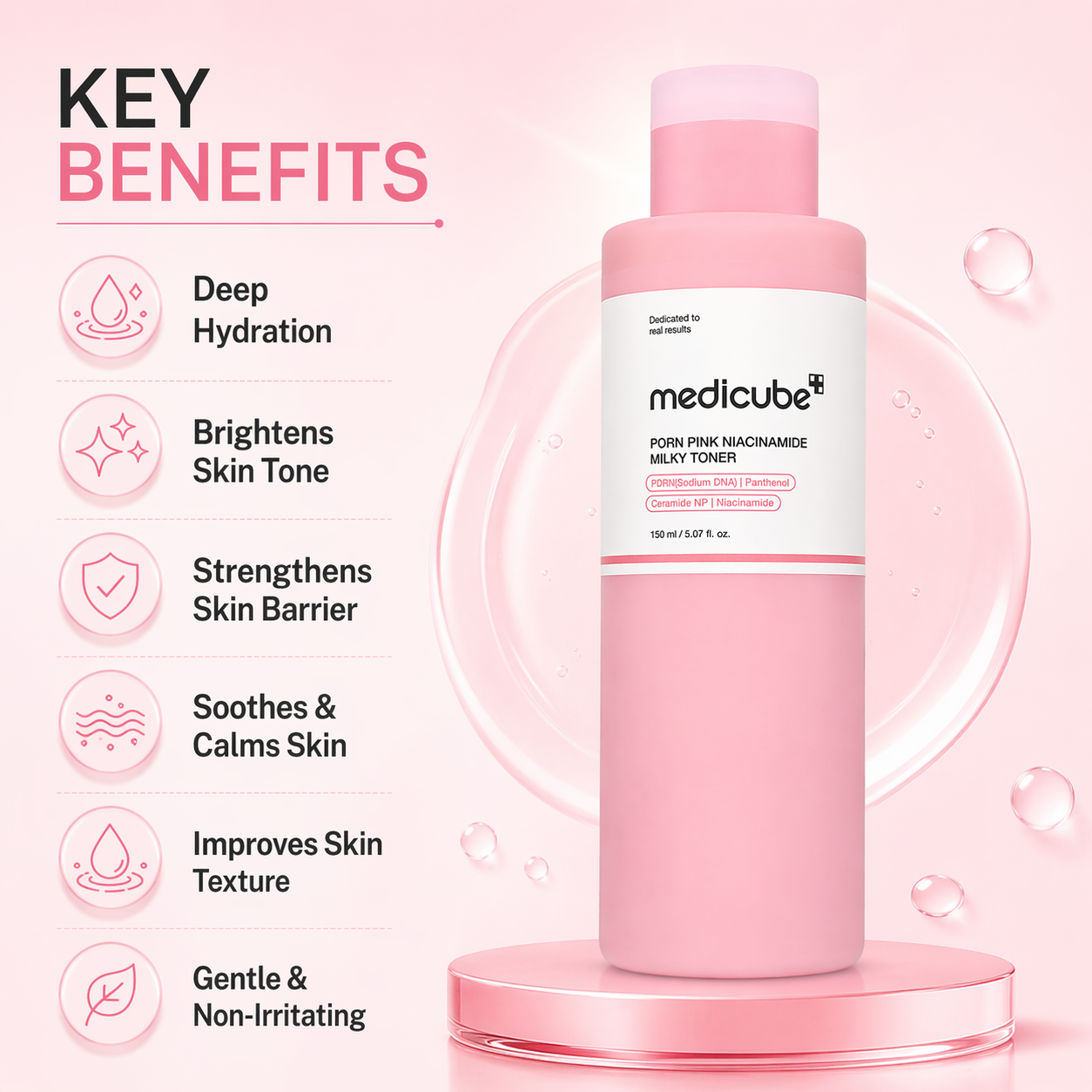 Medicube PDRN Pink Niacinamide Milky Toner 150ml hydrating face toner for brightening and skin barrier repair