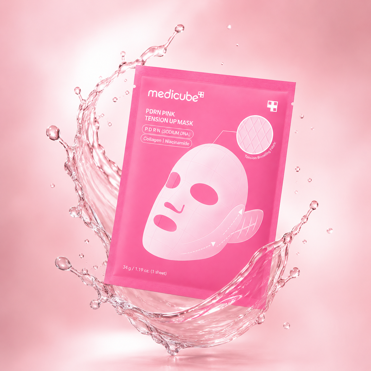 Medicube PDRN Pink Tension Up Mask hydrogel sheet mask 34g with PDRN, Collagen and Niacinamide for firmer, hydrated, radiant skin.