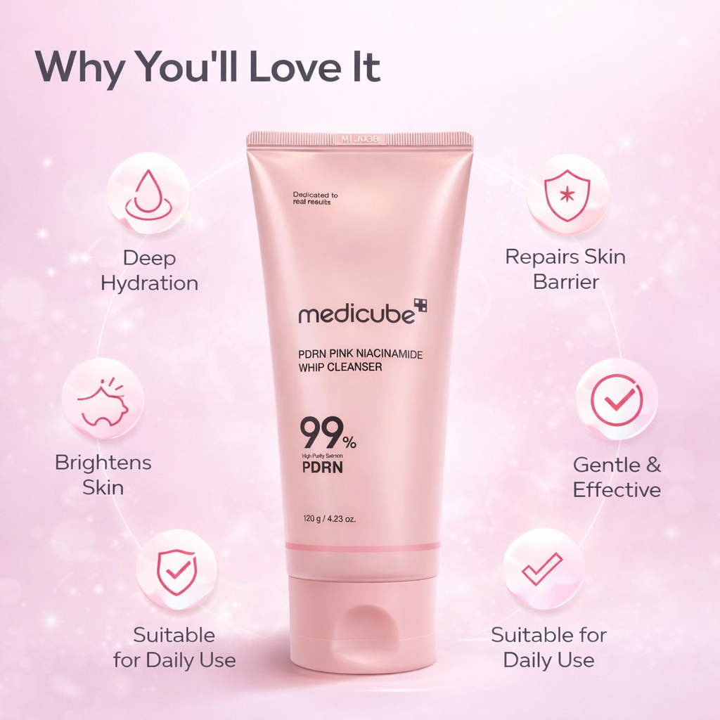 Medicube PDRN Pink Niacinamide Whip Cleanser 120g foaming face wash for brightening and deep pore cleansing
