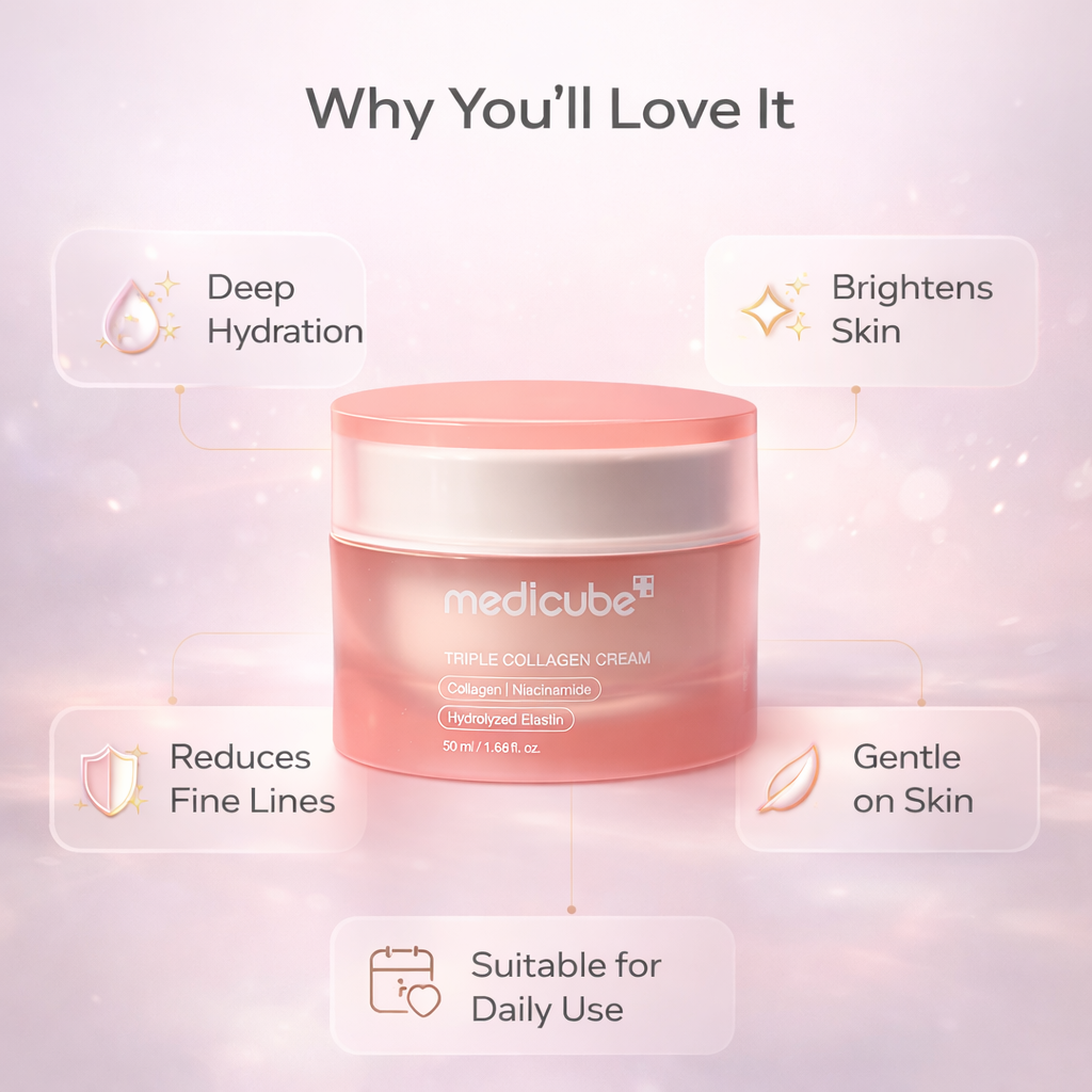 Medicube Triple Collagen Cream 4.0 50ml anti-aging face cream for firming and hydration in a pink jar packaging