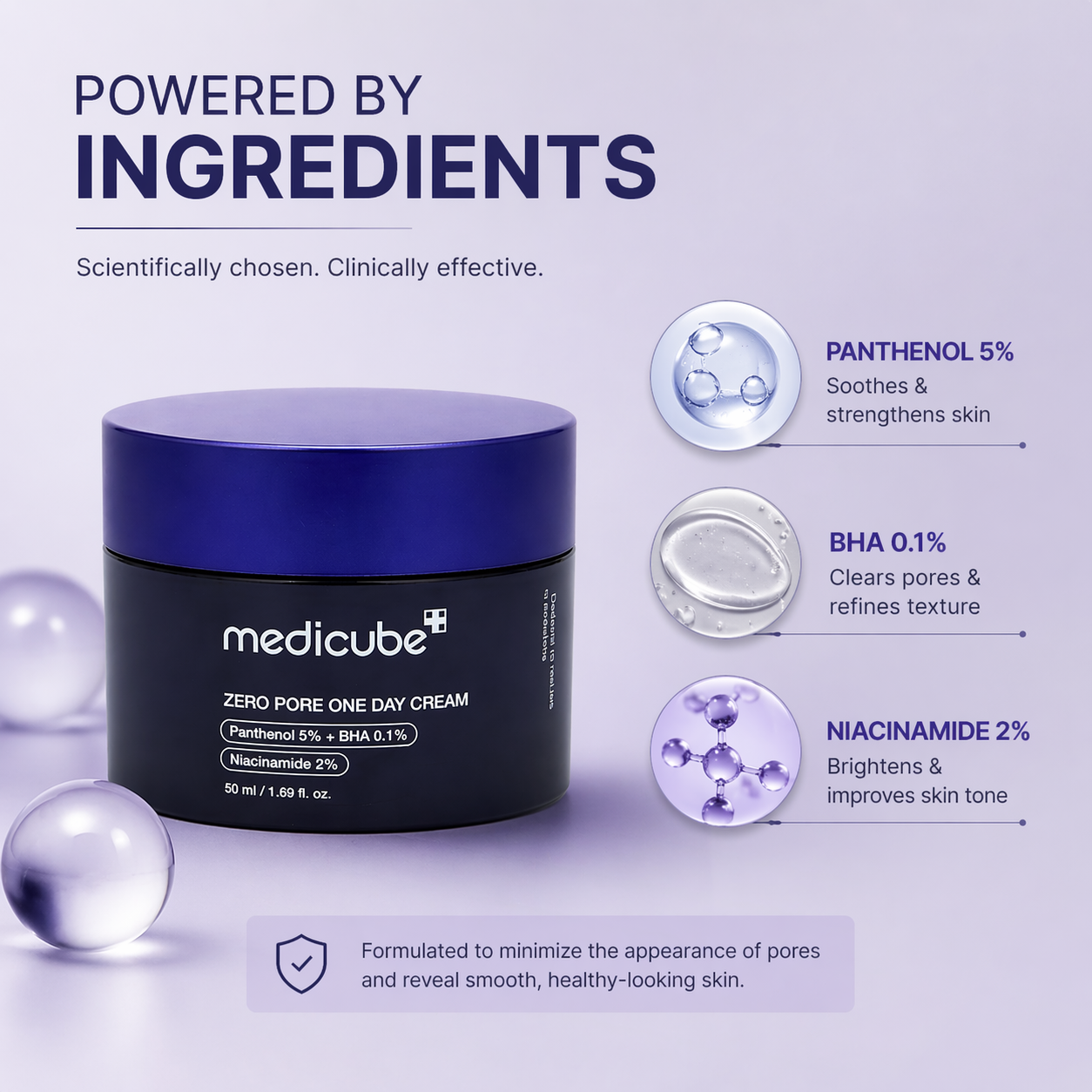 Medicube Zero Pore One Day Cream 50ml pore minimizing face cream with niacinamide and BHA for smoother skin texture