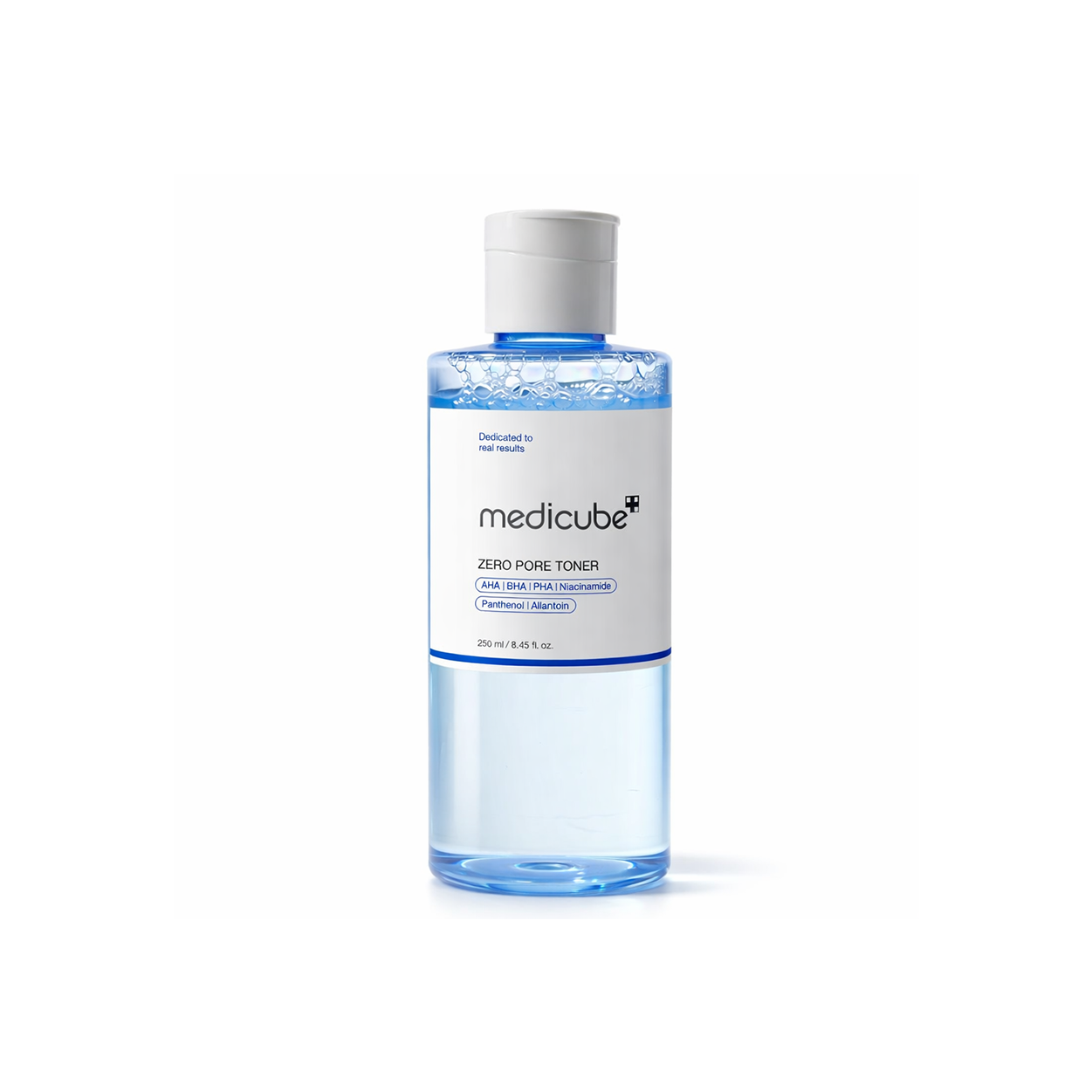 Medicube Zero Pore Toner 250ml exfoliating facial toner for pore tightening and oil control in a clear blue bottle