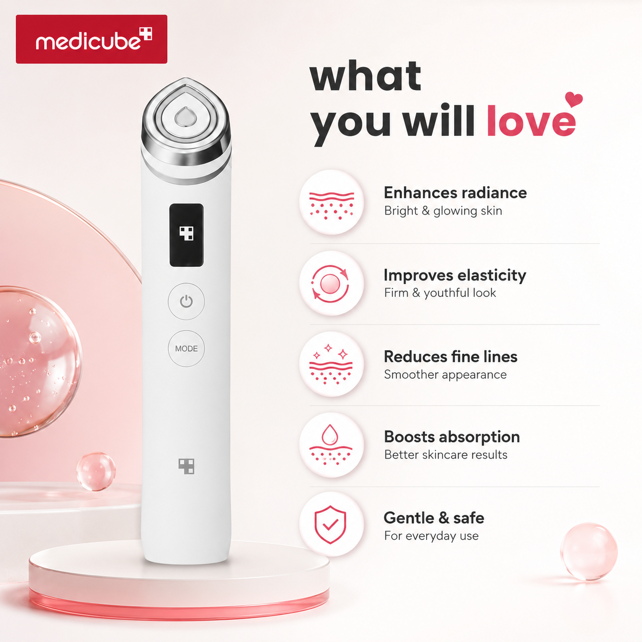 Medicube AGE-R Booster Pro facial skincare device with retail packaging, portable beauty device for enhanced skincare absorption and radiant skin.