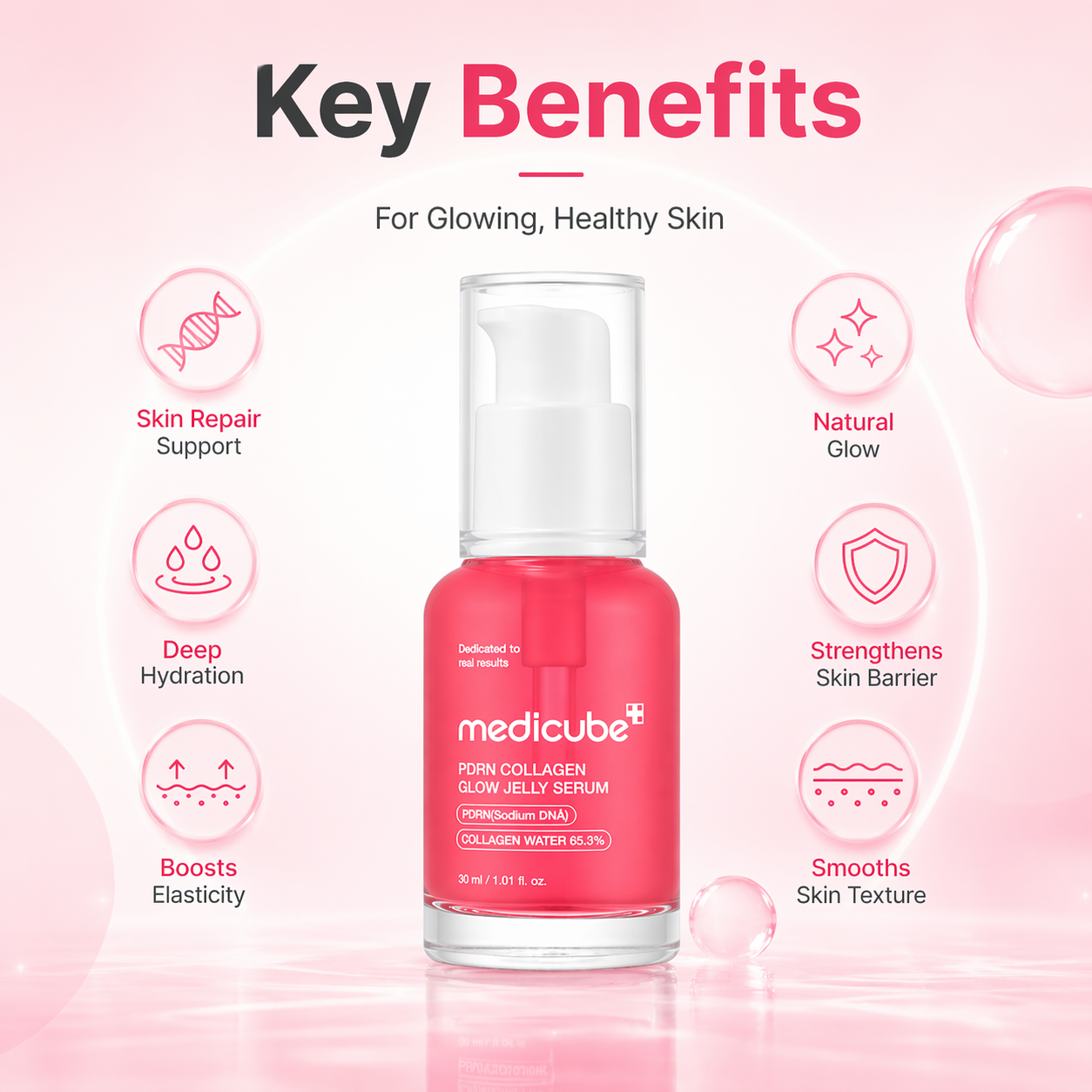 Medicube PDRN Collagen Glow Jelly Serum 30ml face serum bottle for hydration and skin repair with collagen and PDRN formula