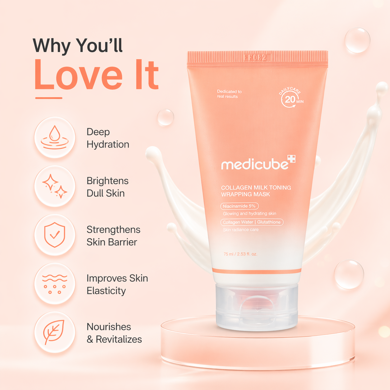 Medicube Collagen Milk Toning Wrapping Mask 75ml brightening face mask with niacinamide for hydrated and glowing skin