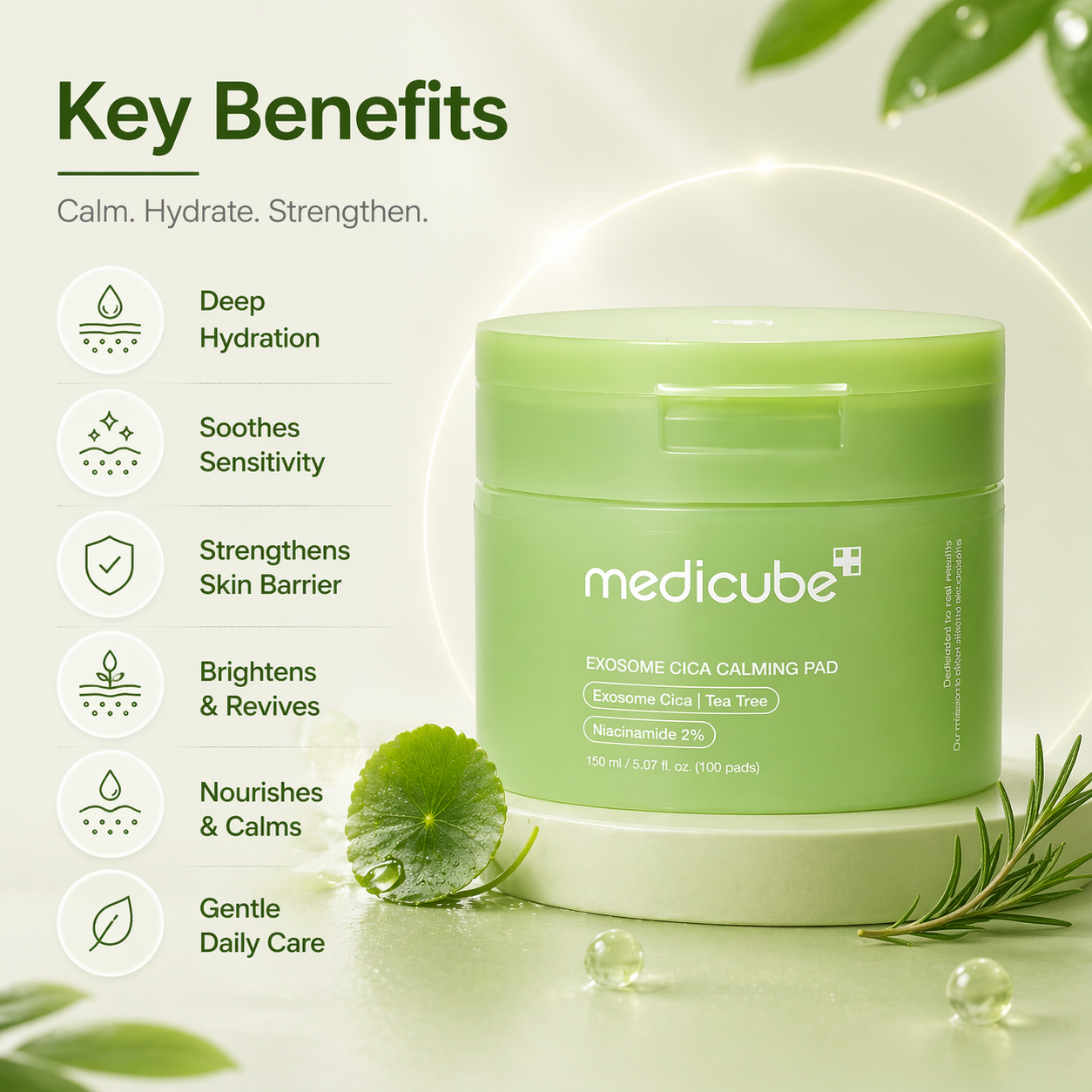 Medicube Exosome Cica Calming Pad toner pads 150ml for soothing acne-prone skin and reducing redness