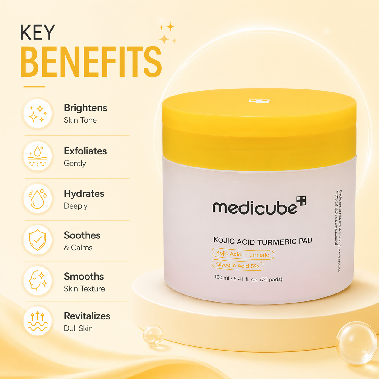 Medicube Kojic Acid Turmeric Pad exfoliating toner pads 160ml for brightening skin and reducing dark spots