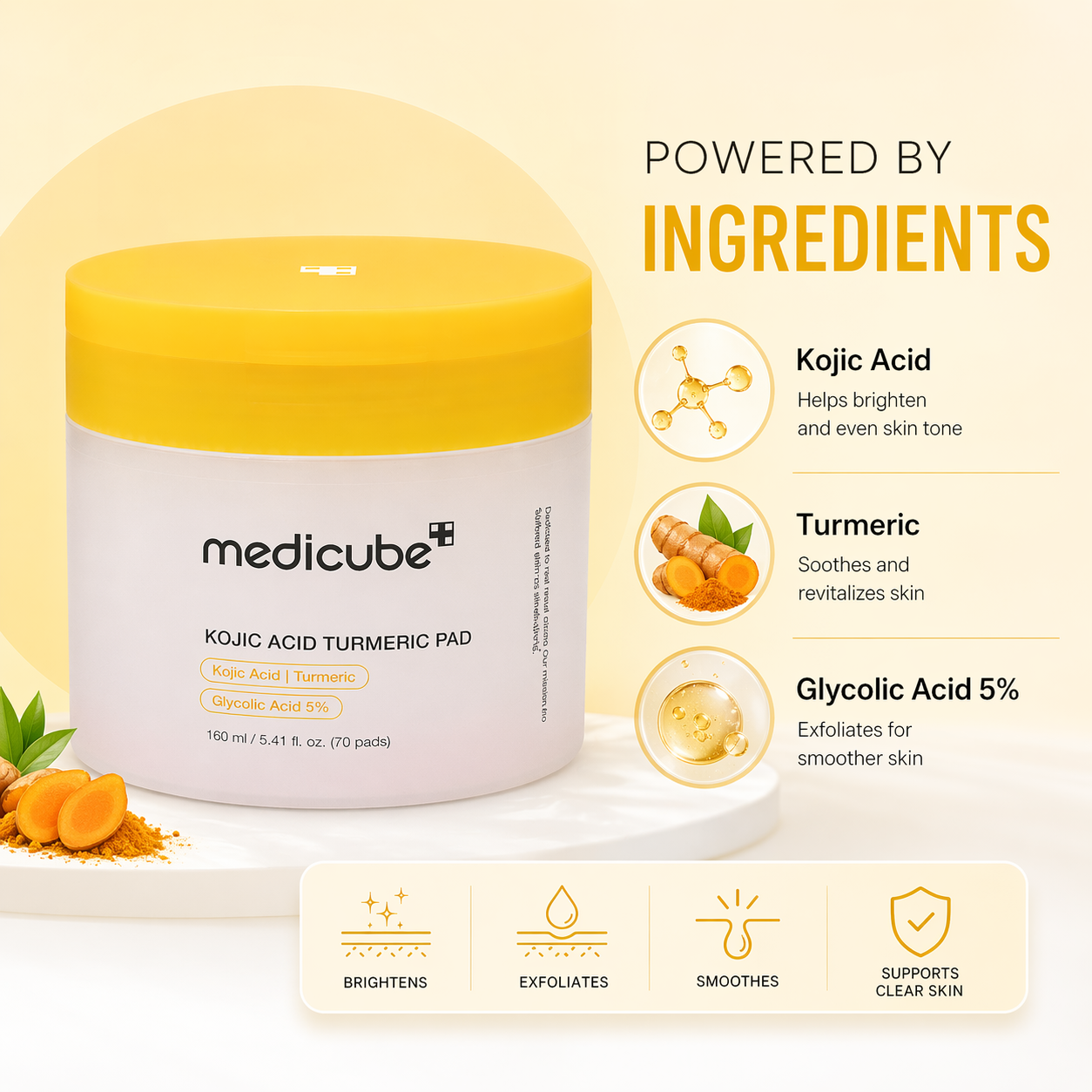 Medicube Kojic Acid Turmeric Pad exfoliating toner pads 160ml for brightening skin and reducing dark spots