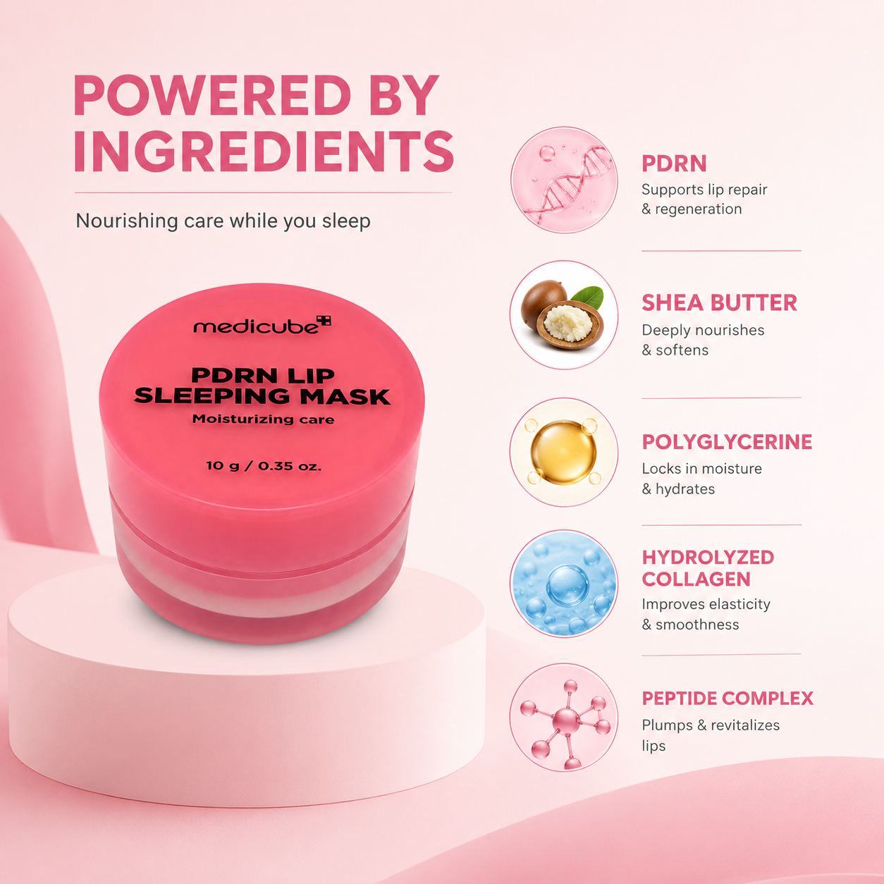 Medicube PDRN Lip Sleeping Mask 10g overnight lip treatment for dry flaky lips with deep hydration and moisture repair