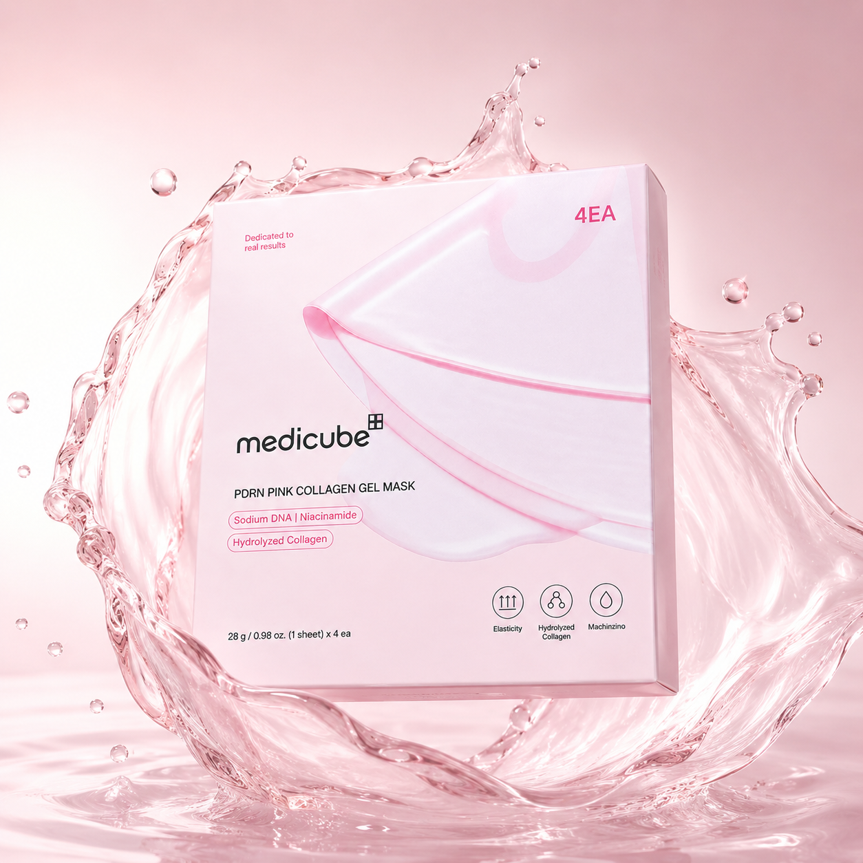 Medicube PDRN Pink Collagen Gel Mask hydrogel sheet face mask 28g x 4 with Sodium DNA and Hydrolyzed Collagen for deep hydration and firmer skin