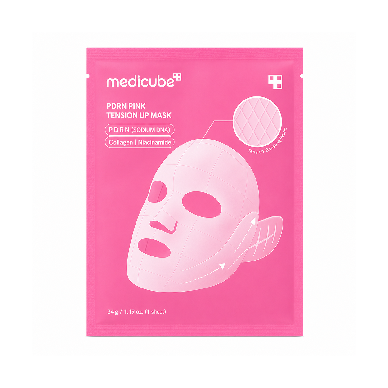 Medicube PDRN Pink Tension Up Mask hydrogel sheet mask 34g with PDRN, Collagen and Niacinamide for firmer, hydrated, radiant skin.