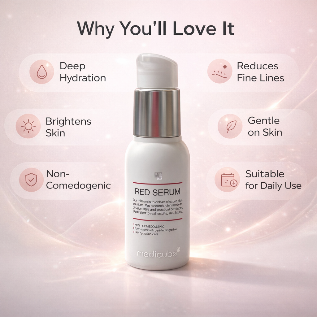 Medicube Red Serum 2.0 acne treatment serum bottle 50ml for oily and acne-prone skin helps reduce breakouts and tighten pores
