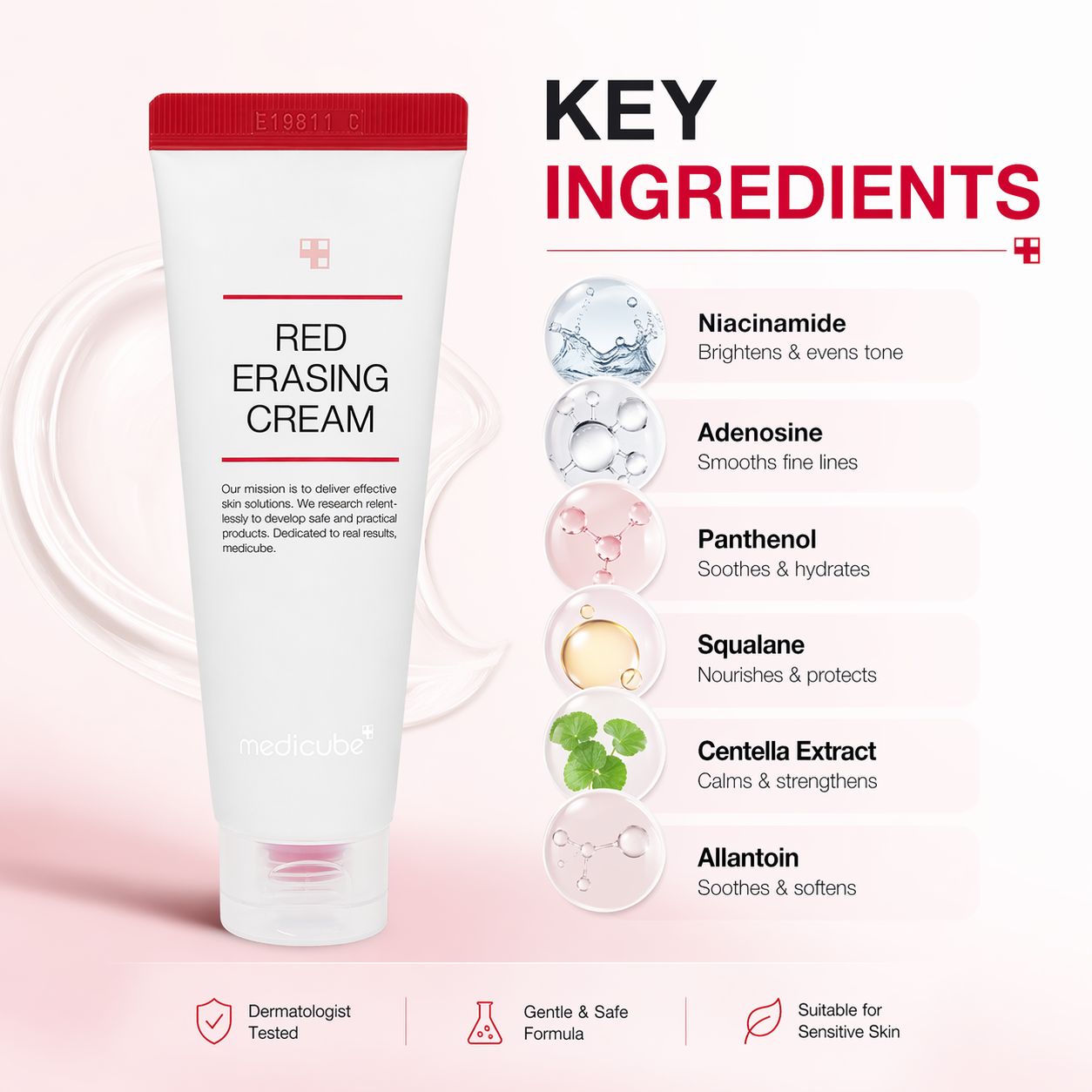 Medicube Red Erasing Cream 2.0 acne redness relief face cream tube, soothing moisturizer for sensitive and acne-prone skin